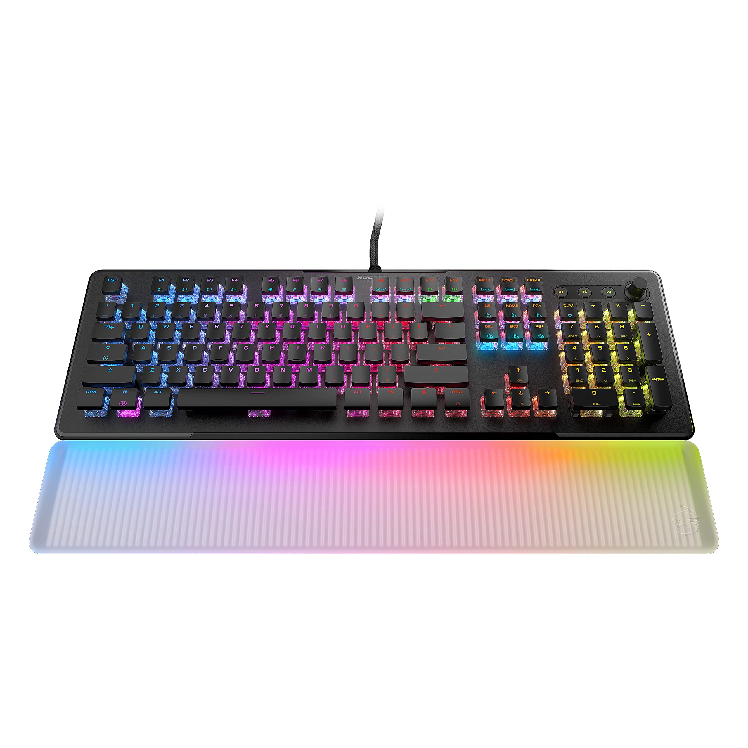 Roccat Vulcan II Max – Optisch-mechanische PC-Gaming-Tastatur mit anpassbaren RGB-Tasten und Handballenauflage, taktile Linearschalter, Aluminiumplatte, 100 m Tastenanschlag-Haltbarkeit, Schwarz