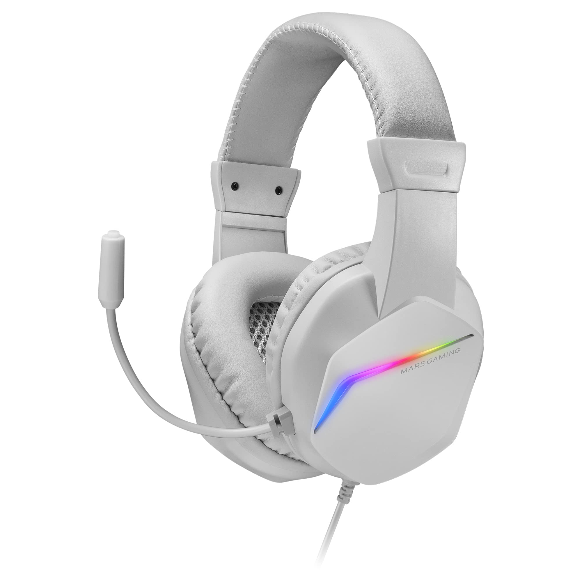 Mars Gaming Gaming MH122, FRGB Over Ear Kopfhörer mit Mikrofon, HiFi Sound, Geräuschunterdrückung, Ultraleichtgewicht, PS4 PS5 Xbox Switch Switch 2 Tablet Windows Mac, Weiß, MH122W, Large
