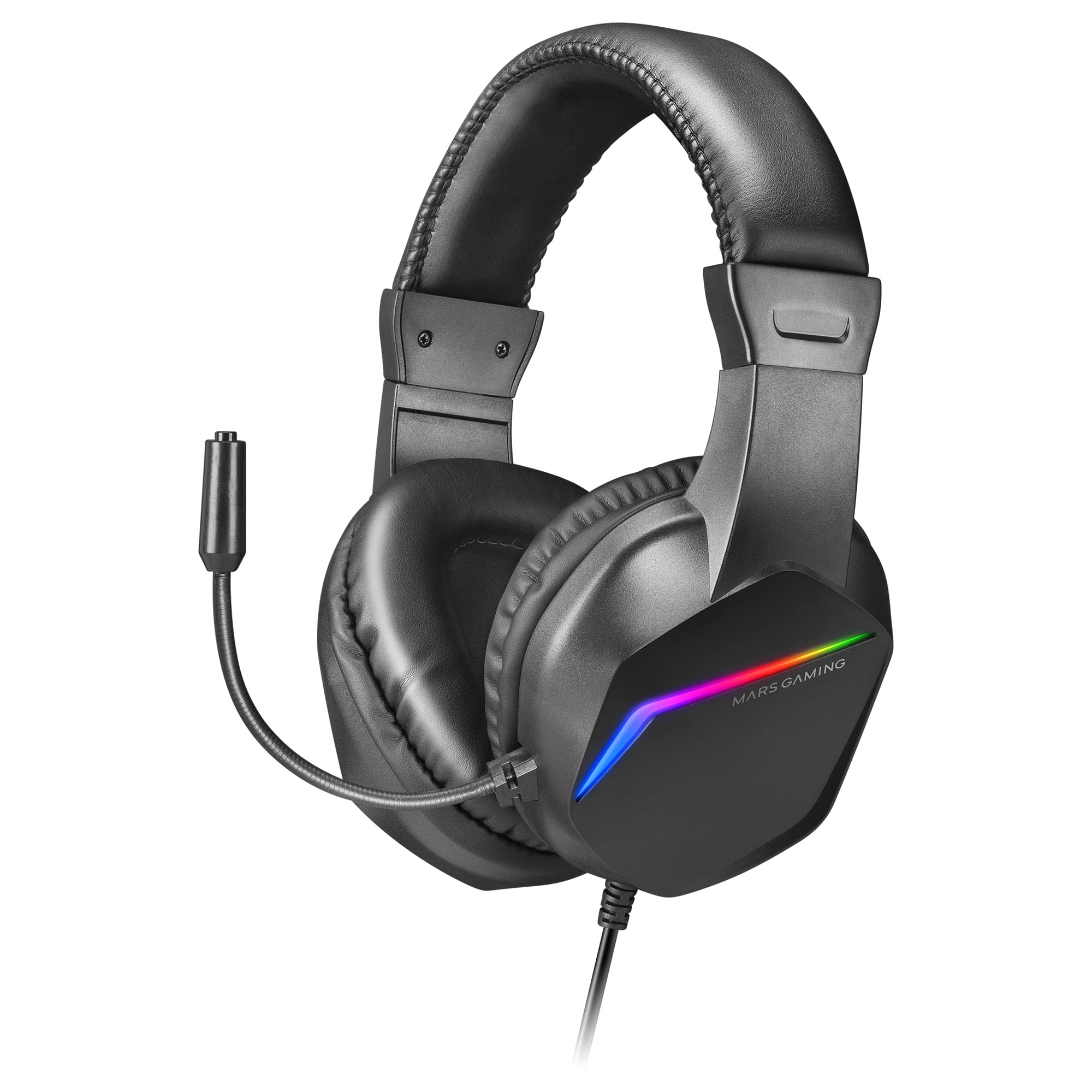 Mars Gaming Gaming MH122, FRGB Over Ear Kopfhörer mit Mikrofon, HiFi Sound, Geräuschunterdrückung, Ultraleichtgewicht, PS4 PS5 Xbox Switch Switch 2 Tablet Windows Mac, Schwarz, Large