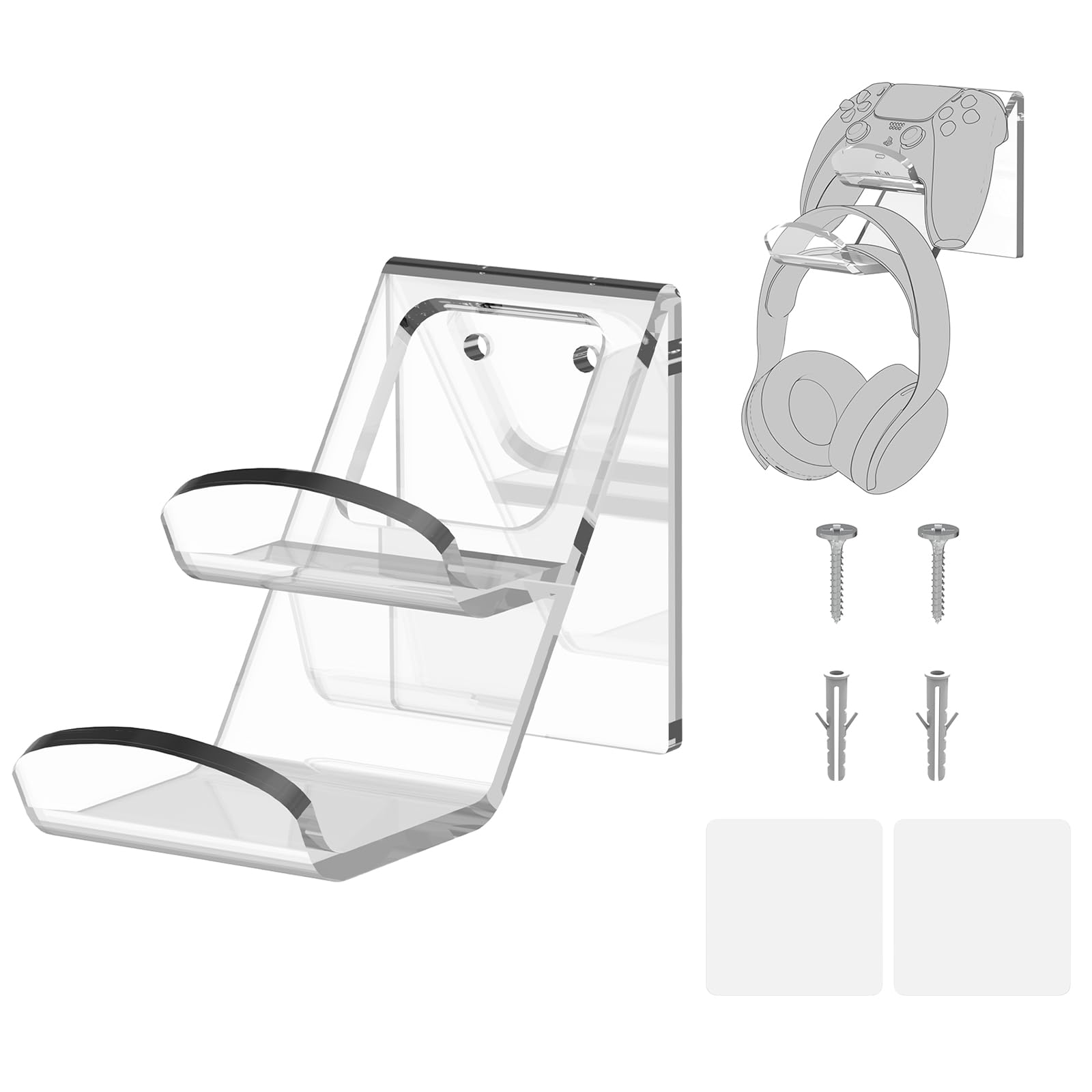 GEEKRIA Acryl Dual Gamepad Controller & Kopfhörer Ständer Halter, Wandhalterung Gaming Kopfhörer Aufhänger Haken für PS4 PS5 Xbox ONE Game Controller Pulse 3D Headset