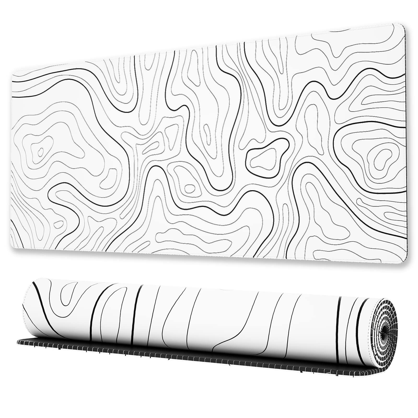 Ovenbird Großes Gaming-Mauspad mit genähten Kanten, topografische Karten, XL-Mauspad mit rutschfeste Unterseite, cooles Schreibtischpad für Tastatur und Maus, 80 x 30 cm, Weiß
