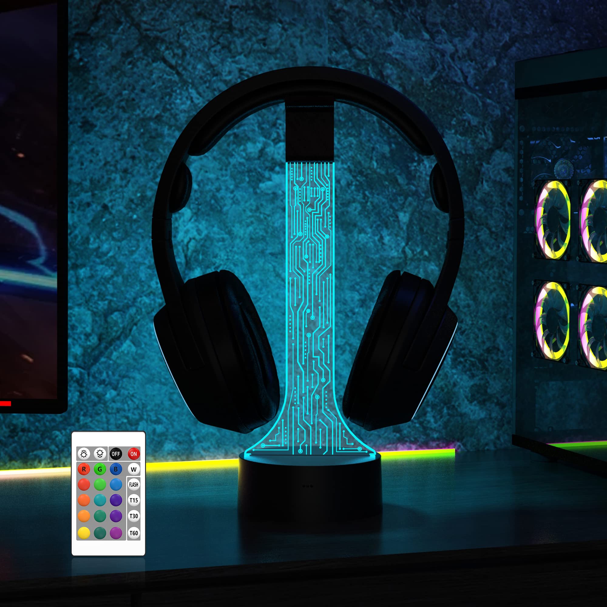 YuanDian Leuchtender Kopfhörerständer für Schreibtisch, Gaming Headset Halterung, RGB mit 16 farbigen Lichtern für Spielzimmer Dekoration, Coole Gamer Geschenke für Männer, Freund
