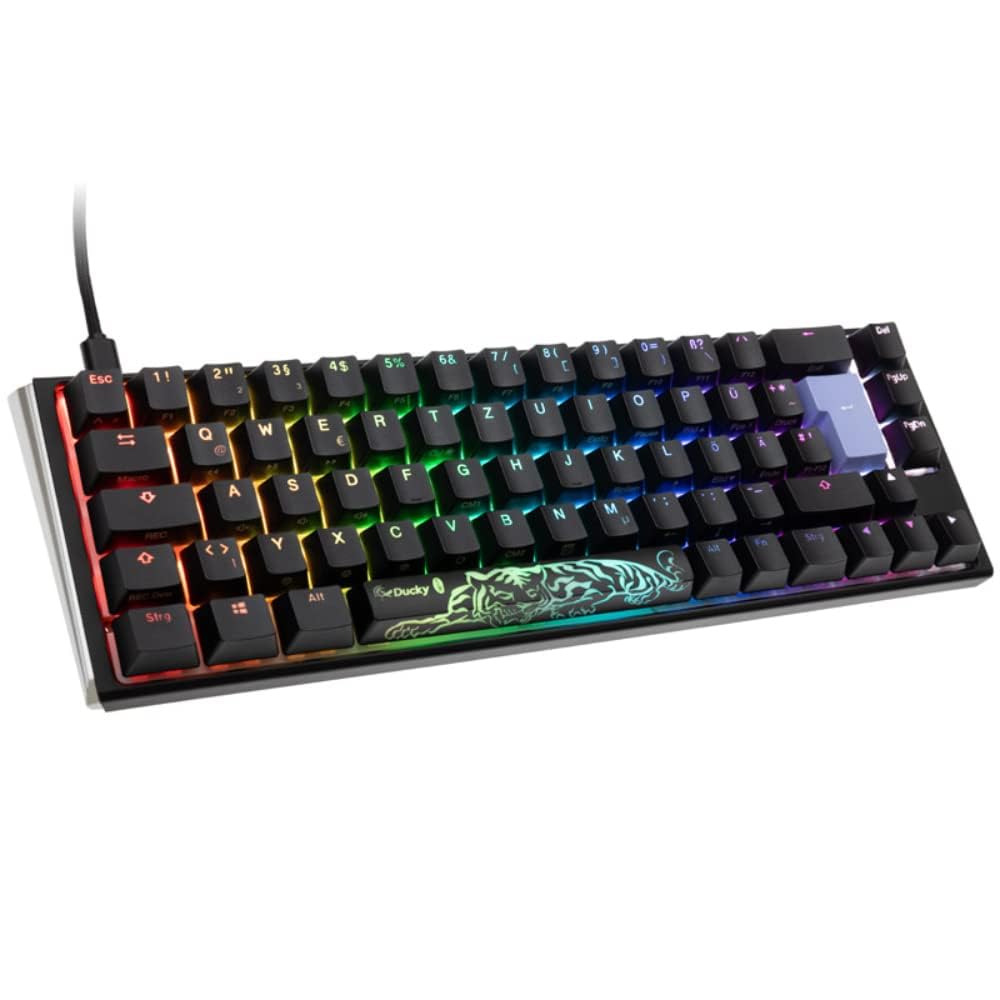 Ducky One 3 SF – Mechanische Gaming-Tastatur (65% kompakt, DE-Layout, Cherry MX Red, PBT Double-Shot-Keycaps, RGB-Beleuchtung, USB-C, Hot-Swap-fähig) – Schwarz/Weiß