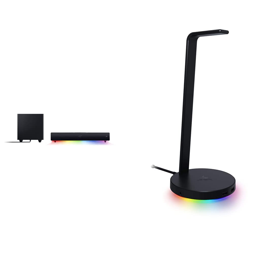 Razer Leviathan V2 - PC-Gaming-Soundbar Schwarz & Base Station V2 Chroma - Headset-Ständer mit USB-Hub und RGB-Beleuchtung (USB-Hub mit 7.1 Surround Sound) Schwarz
