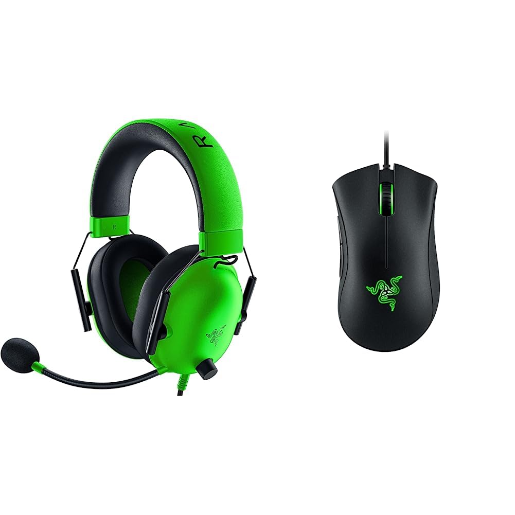 Razer BlackShark V2 X - Kabelgebundenes Multiplattform-E-Sport-Headset Grün & DeathAdder Essential (2021) - Essentielle Gaming-Maus mit optischem 6.400-DPI-Sensor Schwarz