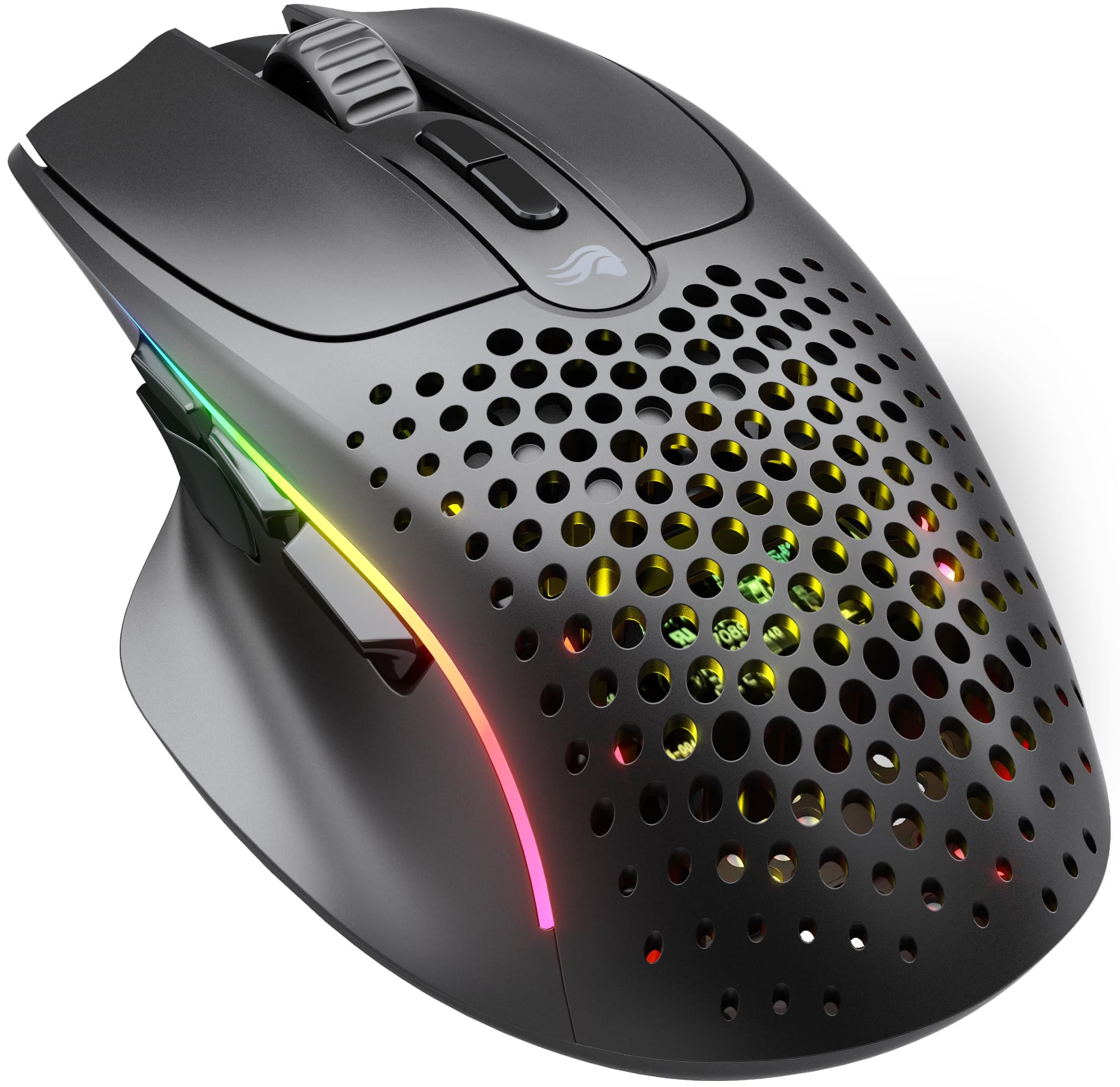 Glorious Gaming Model I 2 Wireless Gaming Mouse – Hybrid 2.4Ghz & Bluetooth, 75 g superleicht, 9 Tasten (2 austauschbar), PTFE-Füße, MMO/MOBA/FPS, lange Akkulaufzeit, Seitliche Daumenauflage – Schwarz