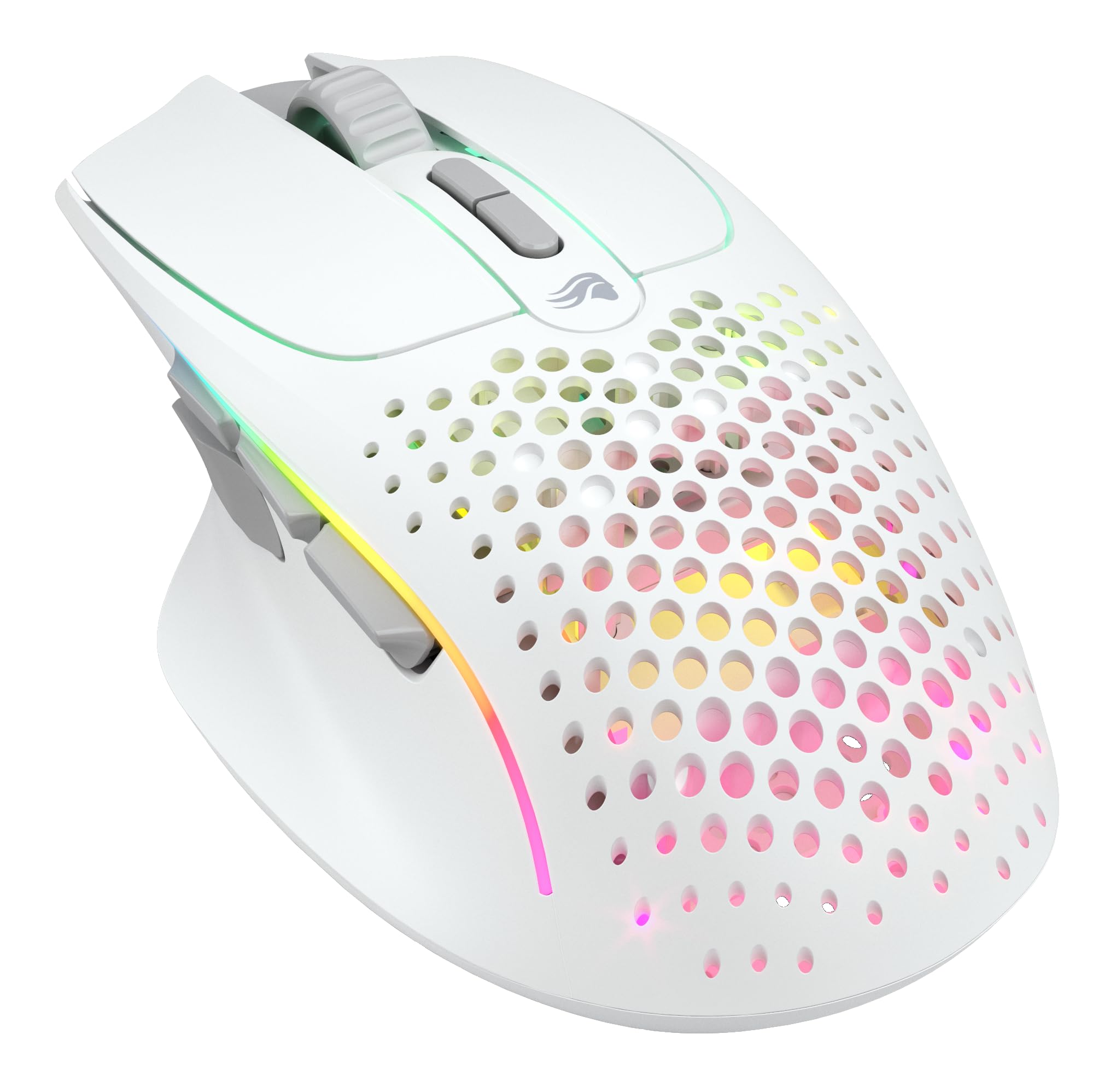 GLORIOUS Gaming Model I 2 Wireless Gaming Mouse – Hybrid 2.4Ghz & Bluetooth, 75 g superleicht, 9 Tasten (2 austauschbar), PTFE-Füße, MMO/MOBA/FPS, Lange Akkulaufzeit, Seitliche Daumenauflage – Weiß