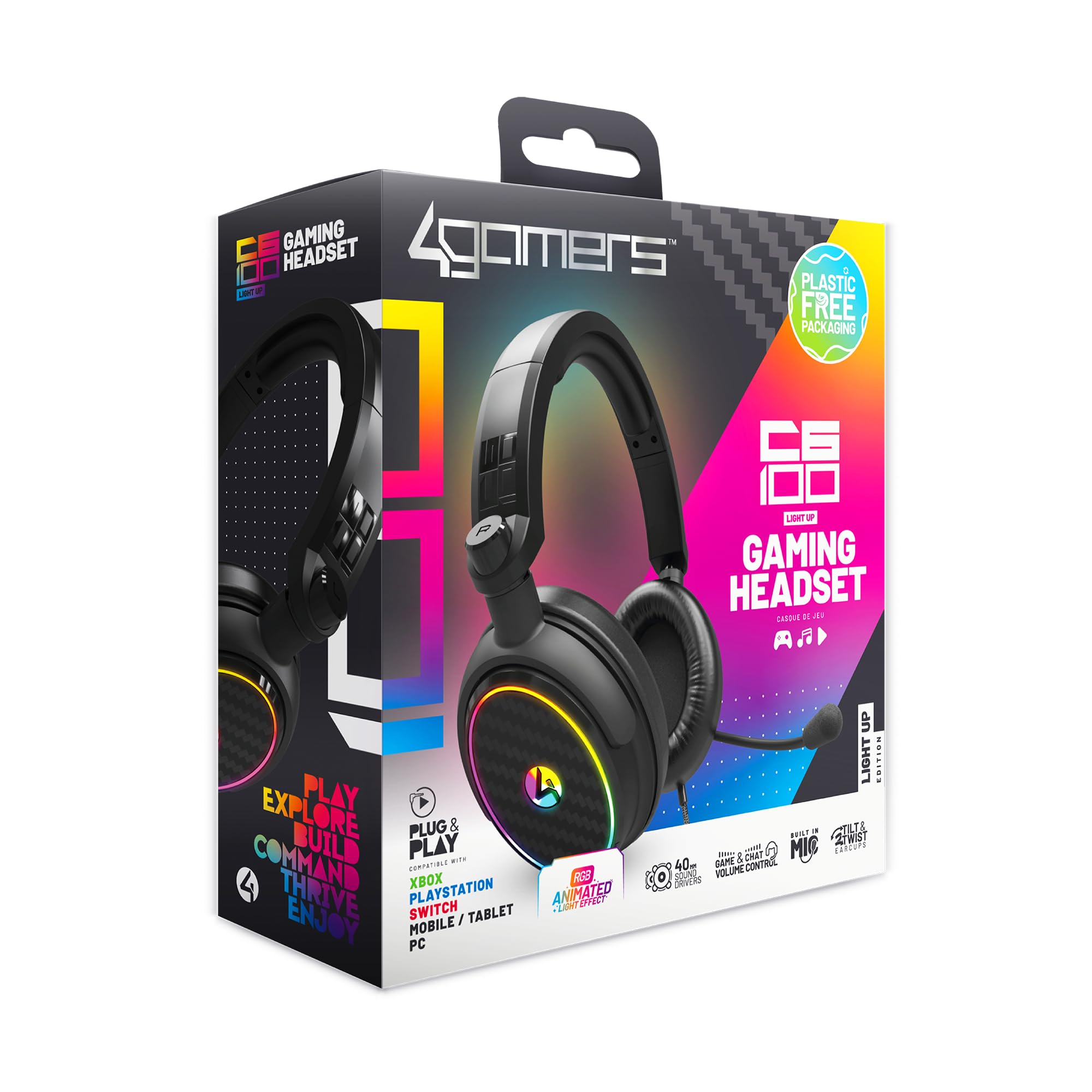 4Gamers C6-100 LED-beleuchtetes Gaming-Headset, kompatibel mit PS4, PS5, Xbox One, Serie S, Serie X, Nintendo Switch, PC & Mobile