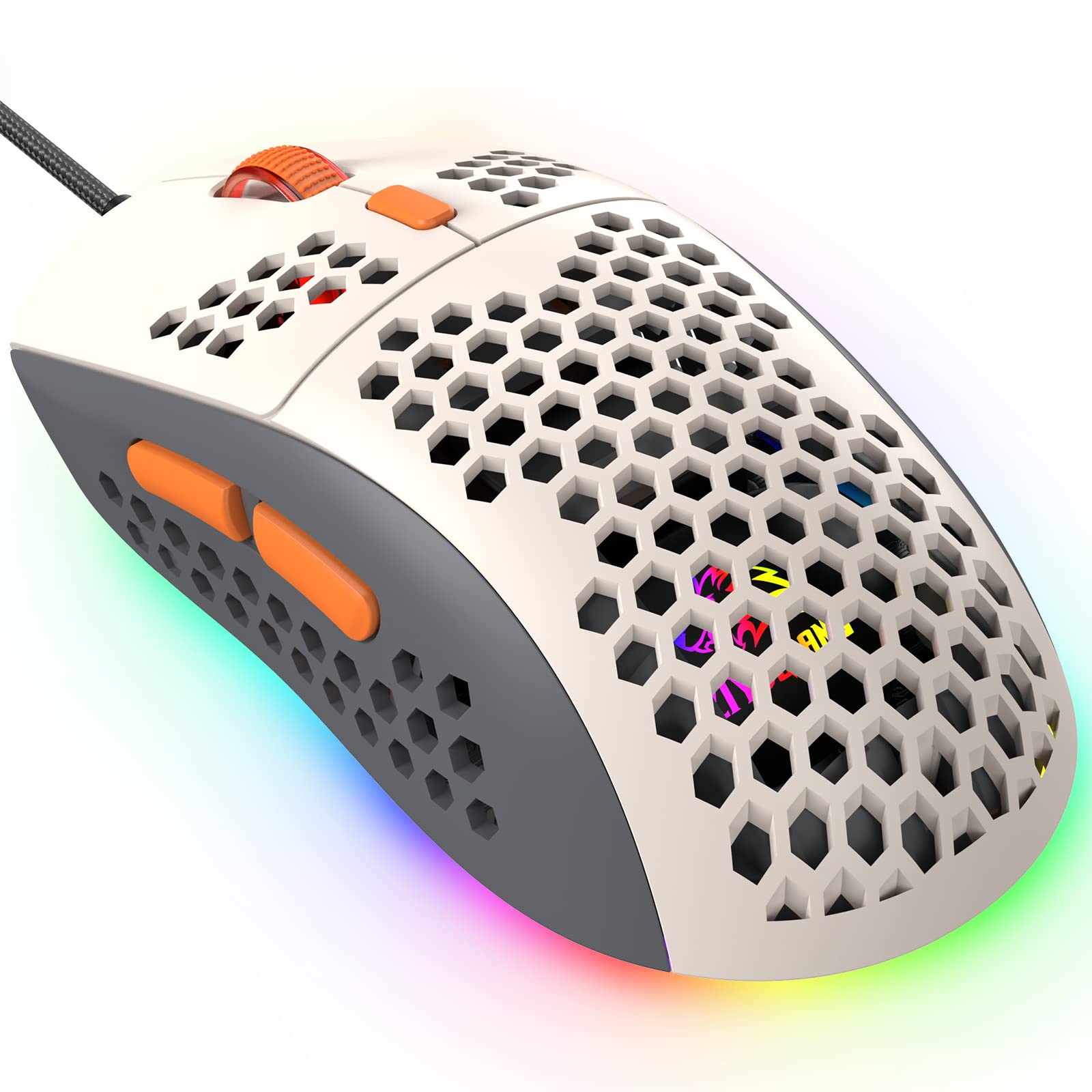 383 PRO Ultraleichte kabelgebundene Gaming-Maus, leichte Wabenschale, 6 RGB-atmungsaktive Hintergrundbeleuchtung, 6 einstellbare DPI 6400, USB-optisches Modell Win10/XP/Xbox/PS4/PS5/Mac/HP/Acer