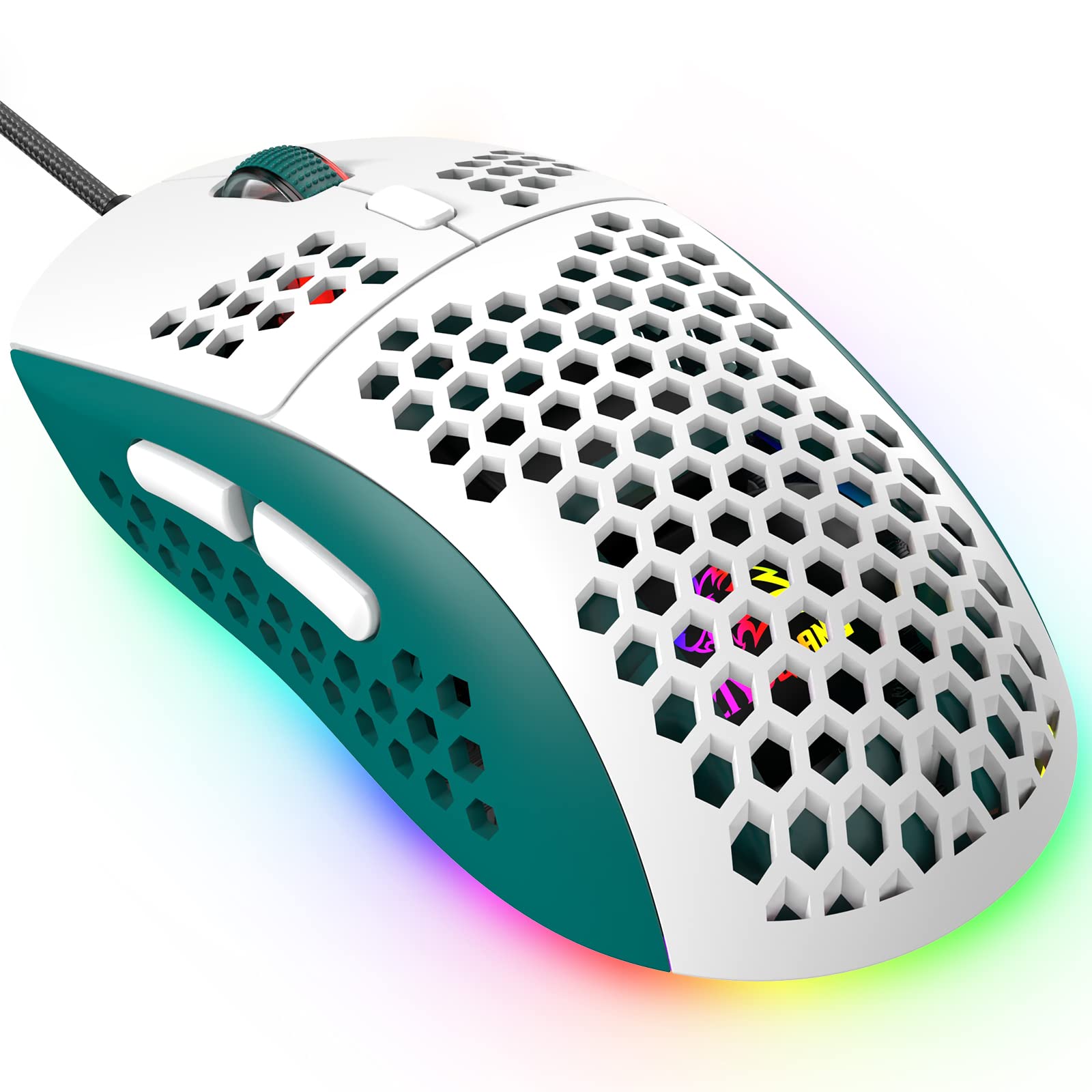 383 PRO Ultraleichte kabelgebundene Gaming-Maus, leichte Wabenschale, 6 RGB-atmungsaktive Hintergrundbeleuchtung, 6 einstellbare DPI 6400, USB-optisches Modell Win10/XP/Xbox/PS4/PS5/Mac/HP/Acer