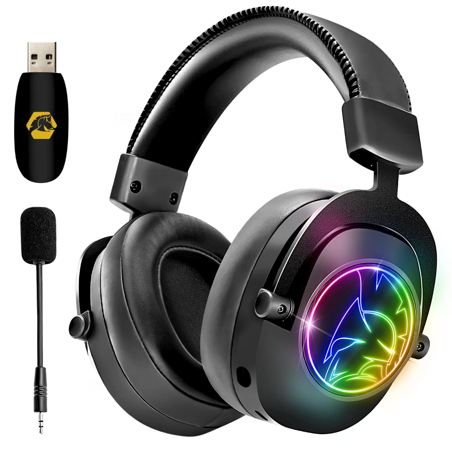 EMPIRE GAMING – WarCry P-W2 Wireless WiFi 2.4GHz Gaming-Headset RGB mit Abnehmbarer Mikrofon -PS5 / PS4 / PC/Mac/Switch – Surround-Stereo-Sound – Omnidirektionale Geräuschunterdrückung