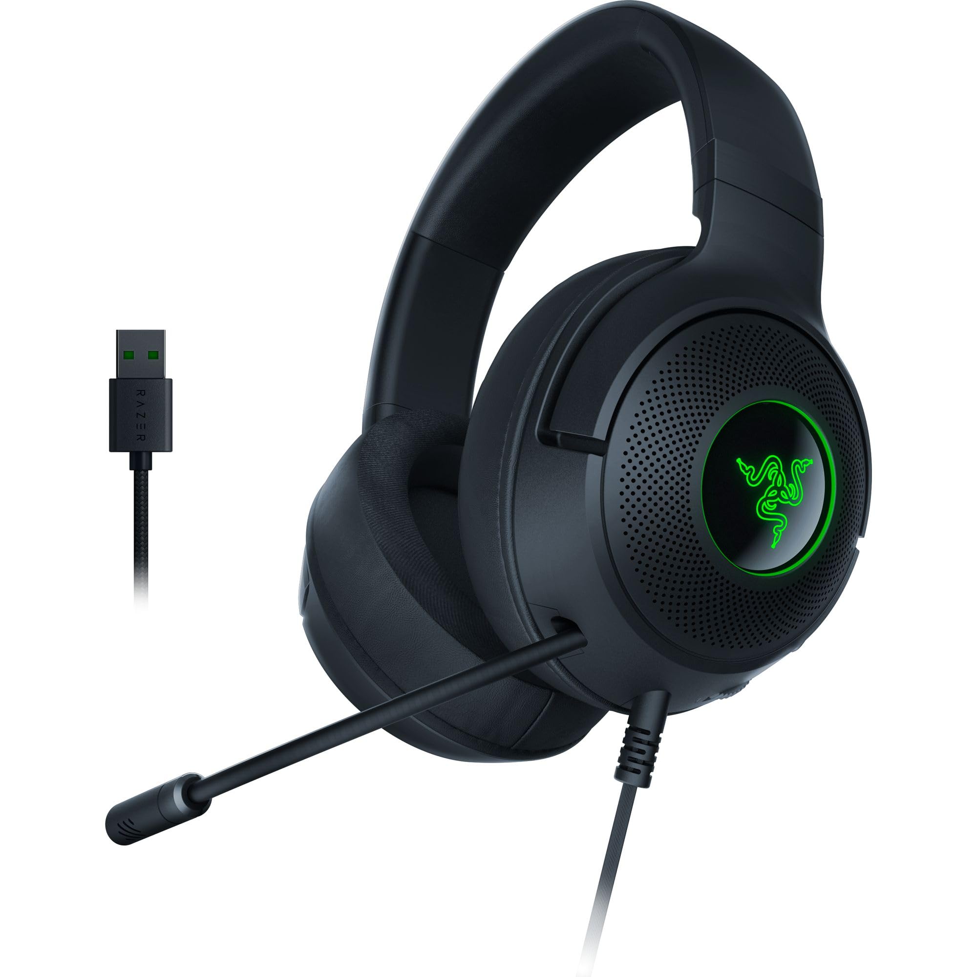 Razer Kraken V3 X USB - Kabelgebundenes USB-Gaming-Headset (Ultra leicht mit 285g, Triforce 40mm Treiber, HyperClear Kardioiden-Mikrofon, 7.1 Surround Sound, Chroma RGB) Schwarz