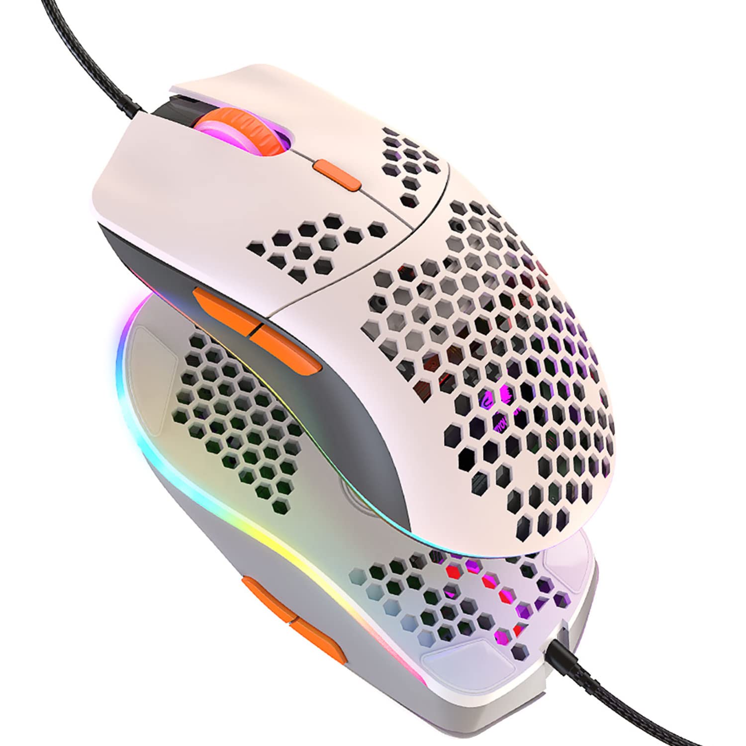 Kabelgebundene Gaming-Maus, leichte 69-G-Maus mit Wabenschale und 6400 DPI, programmierbare USB-Gaming-Mäuse mit 6 Tasten, für PC-Gamer und Xbox- und PS4-Benutzer - Shimmer