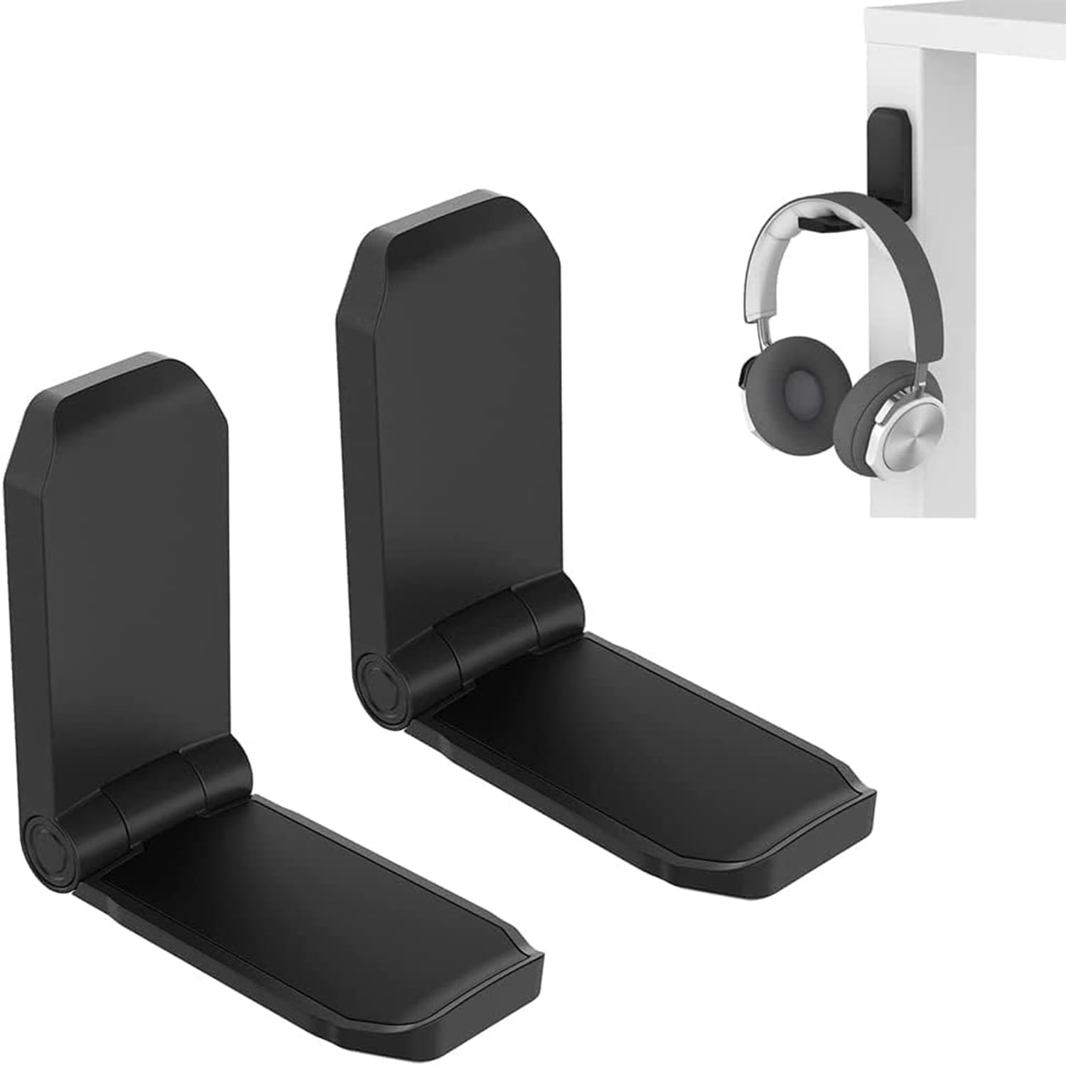 KIWIFOTOS Klebender Schreibtisch Kopfhörer Aufhänger, PC Gaming Headset Halter Stand, faltbar Magnetisches Design Kopfhörer Halterung für Wand oder unter Schreibtisch - Schwarz（2 Packs）