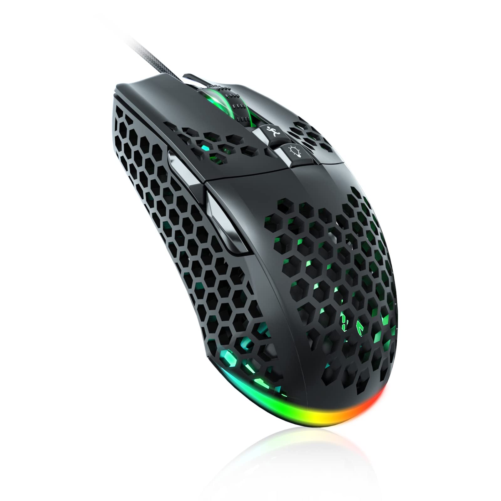 SOLAKAKA RGB-Gaming-Maus mit Wabenstruktur, verstellbar, 12800 DPI, 7 programmierbare Tasten, leichte Gaming-Maus, ergonomische Computermaus, Gaming für Windows/PC/Mac/Laptop-Gamer
