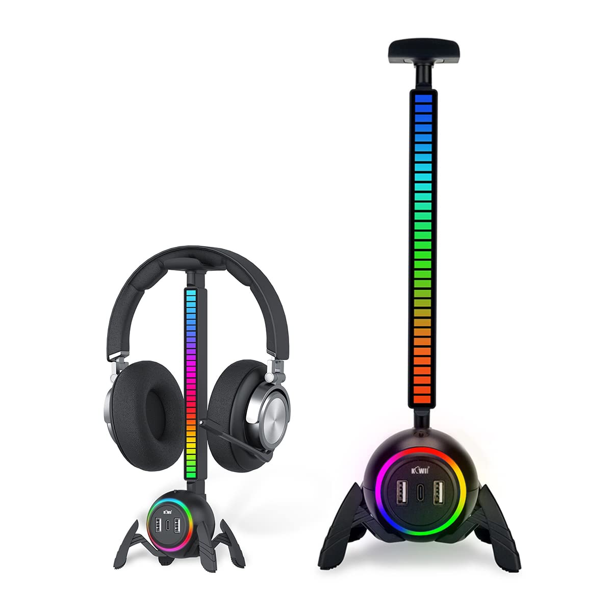 KIWIFOTOS Headset-Ständer mit USB-Hub, RGB-Kopfhörerständer mit Spinnen-Design, rutschfeste Unterseite, PC-Gaming-Zubehör, geeignet für Desktop-Tischspiele, Kopfhörer-Zubehör