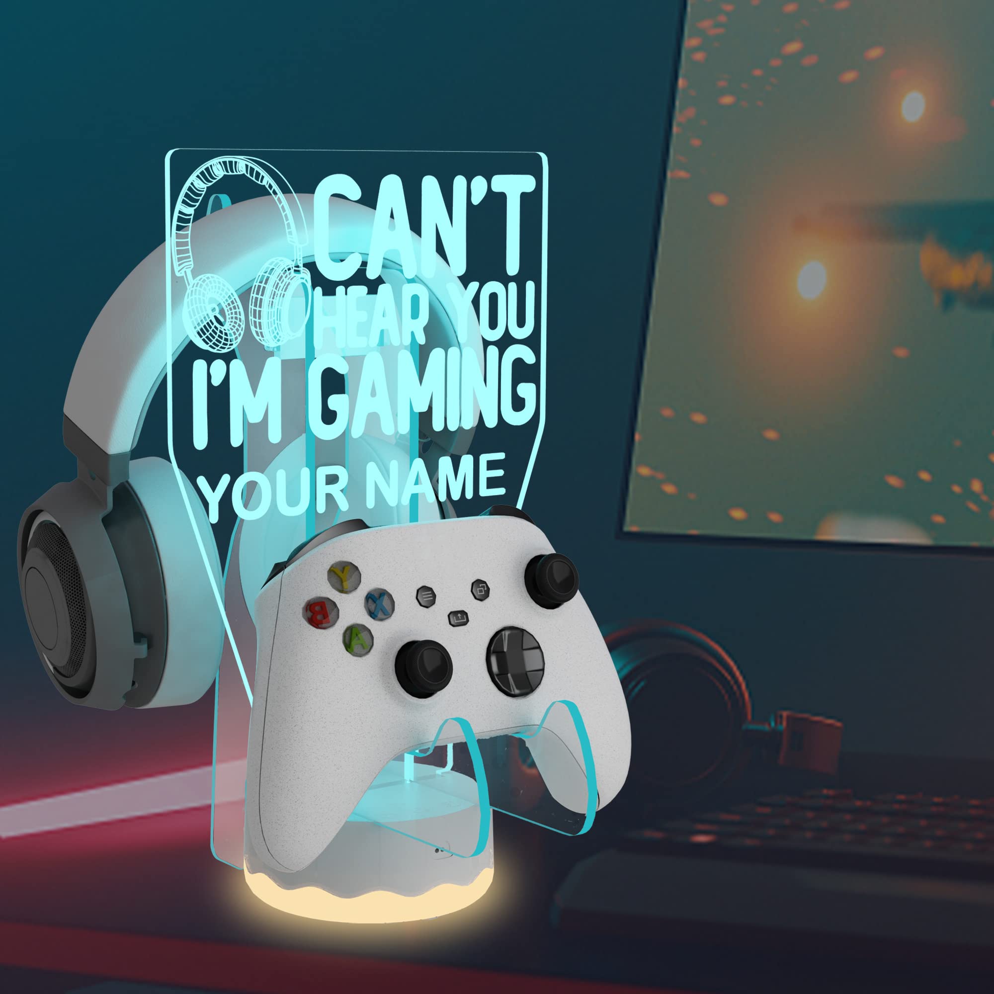 Ammonite Personalisierter Kopfhörer-Controller-Ständer, beleuchtet, 16 Farben, 3D-LED-Leuchten, Headset, Gamepad-Halterung, Spiele-Controller-Aufhänger für alle universellen Gaming-PC-Zubehör
