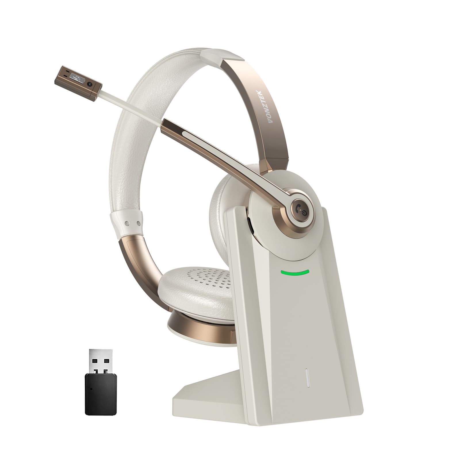 Wireless Headset mit Mikrofon, V5.1 Bluetooth, Geräuschunterdrückung und Stummschaltung/Ladestation/Dongle, Kit für Laptop/MS Teams/Zoom