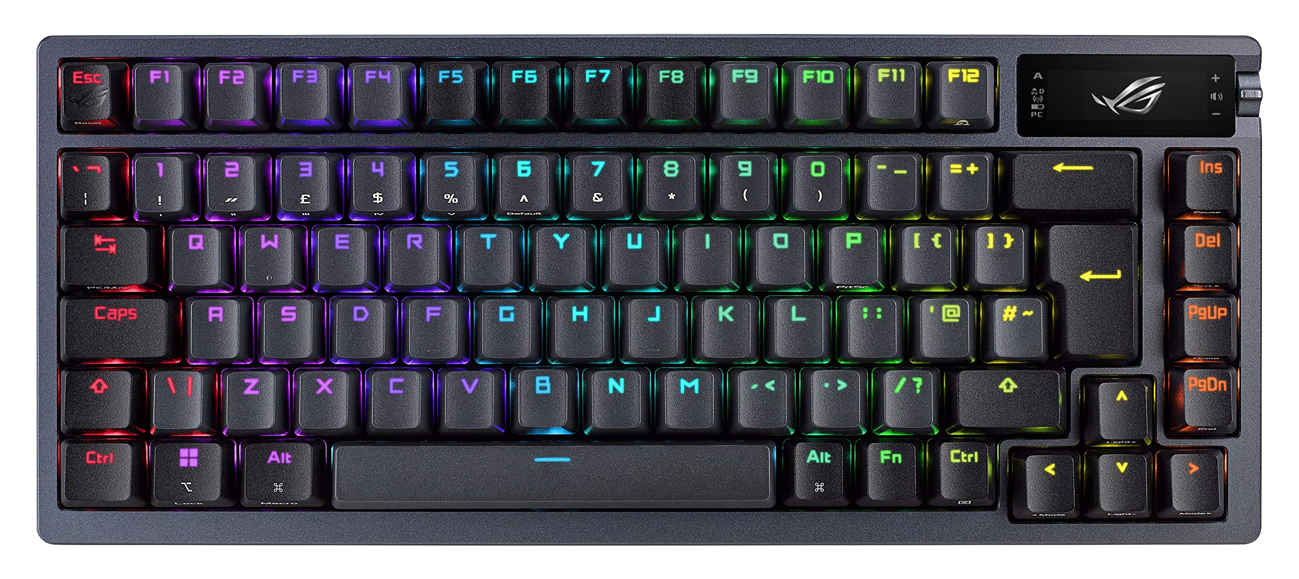 ASUS ROG Azoth tastiera Gaming USB + RF Wireless + Bluetooth QWERTY Inglese US Nero (Asus ROG AZOTH Compact 75% Mechanical RGB Gaming Keyboard, Wireless/Btooth/USB, Hot-Swap ROG NX Red Switches, OLED
