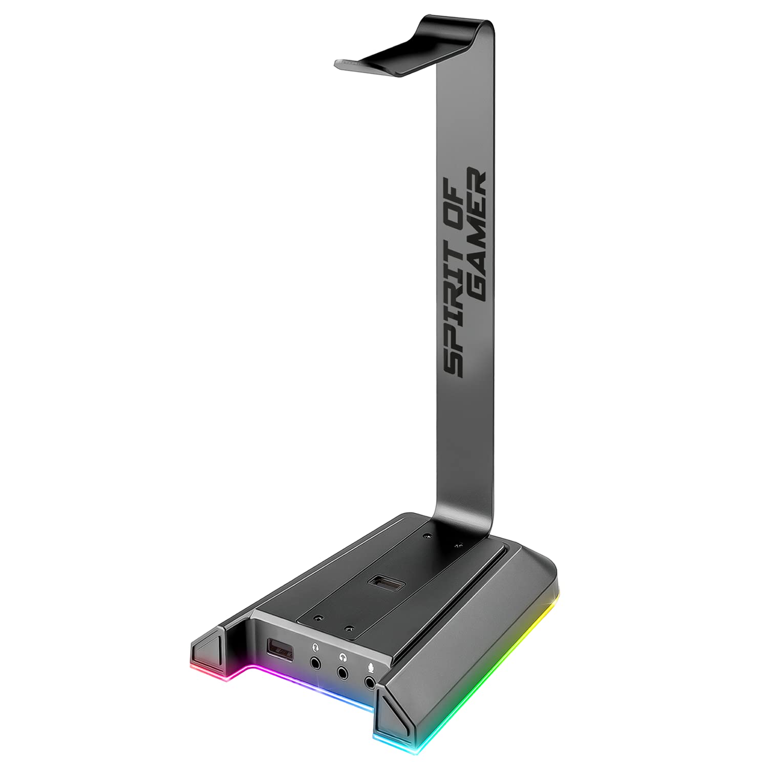 Spirit Of Gamer RGB-Gaming-Kopfhörerständer, virtueller 7.1-Sound, rutschfester und heller Ständer, 2 USB-Anschlüsse im Lieferumfang enthalten, LED-Hintergrundbeleuchtung, Schreibtisch-Headset-Ständer