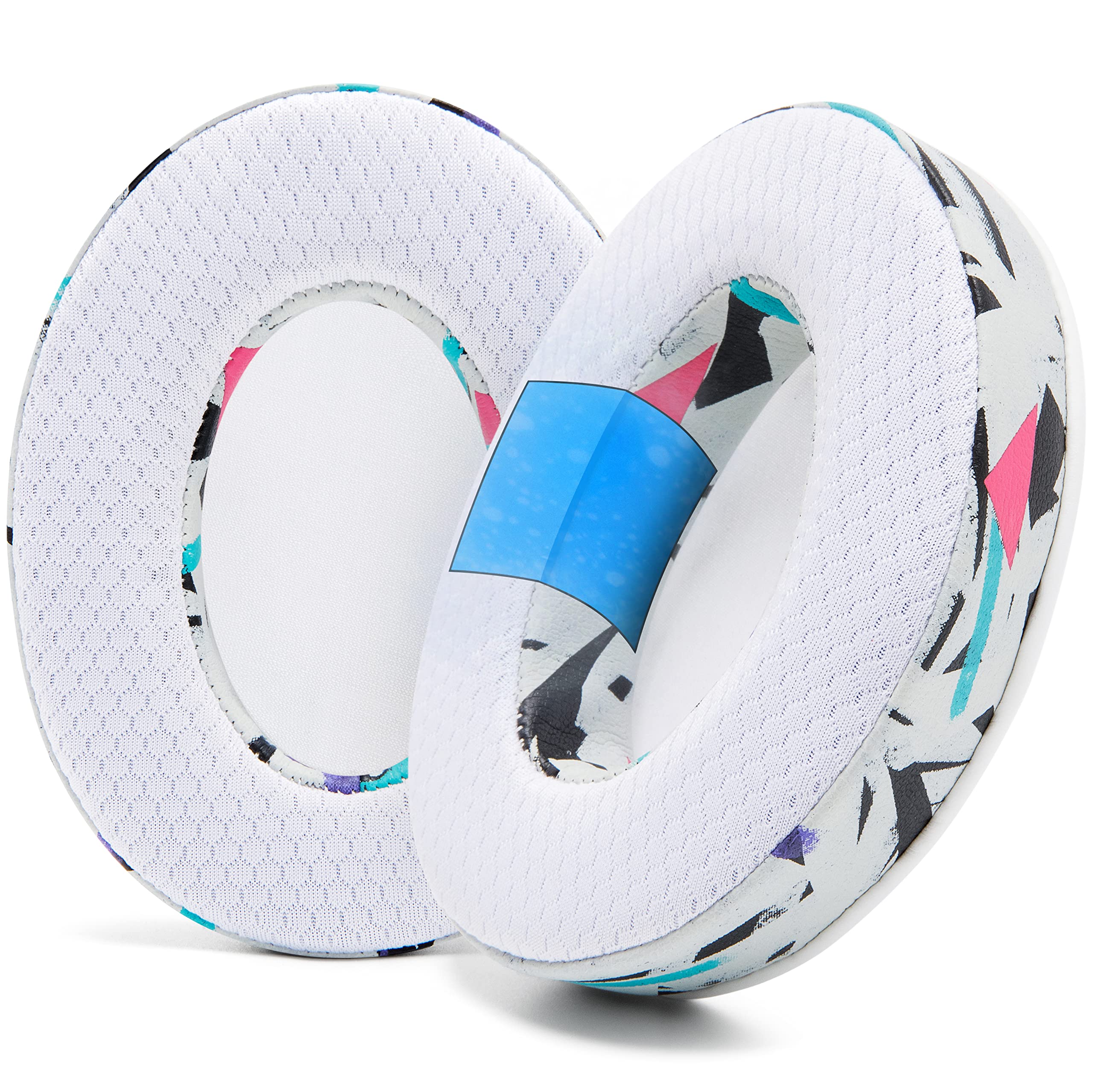 WC Freeze Hybrid Fabric Cooling Gel Ersatz-Ohrpolster – kompatibel mit HyperX Cloud, Steelseries Arctis, ATH M50X, Turtle Beach Stealth und mehr – bequem und länger kühl | 90s White