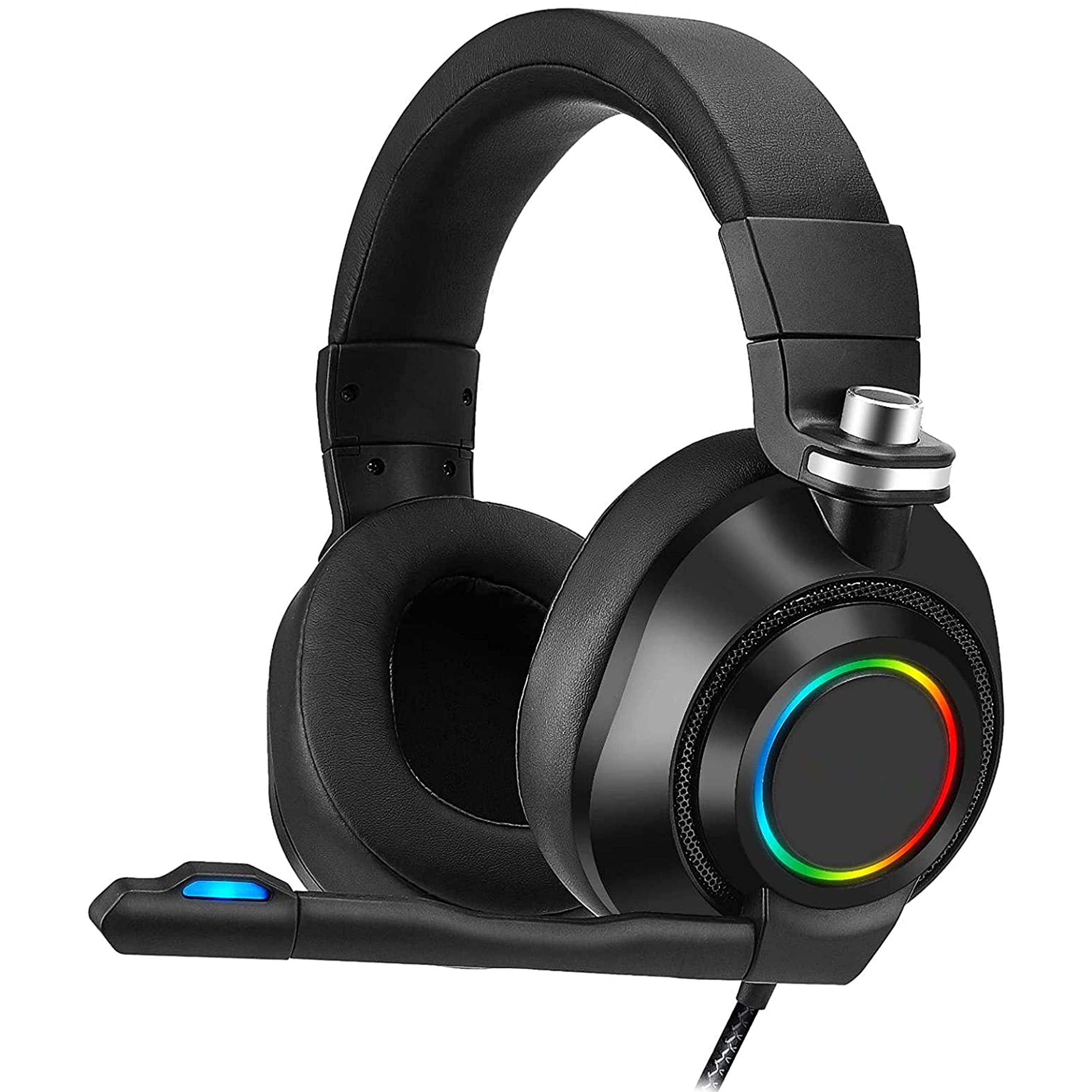 SIMPLETEK Gaming-Kopfhörer mit Bogenmikrofon mit Draht | Schwarz, mit RGB-Beleuchtung