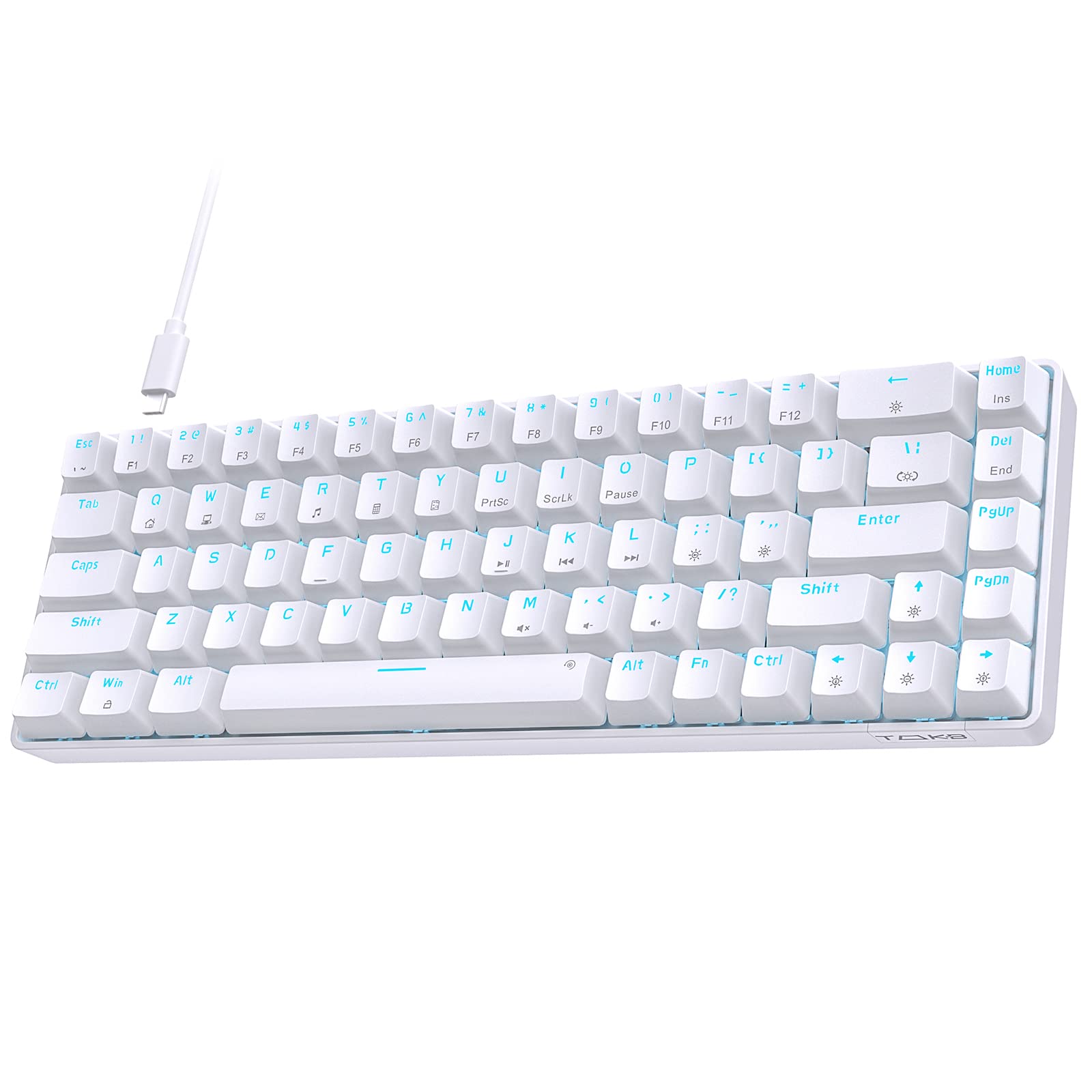 TMKB Mechanische Gaming Tastatur, T68se 60% Prozent Tastatur mit USB Kabel, Anti Ghosting QWERTY Layout Mini Blue Switches Keyboard für PC Windows/Mac OS, Weiß