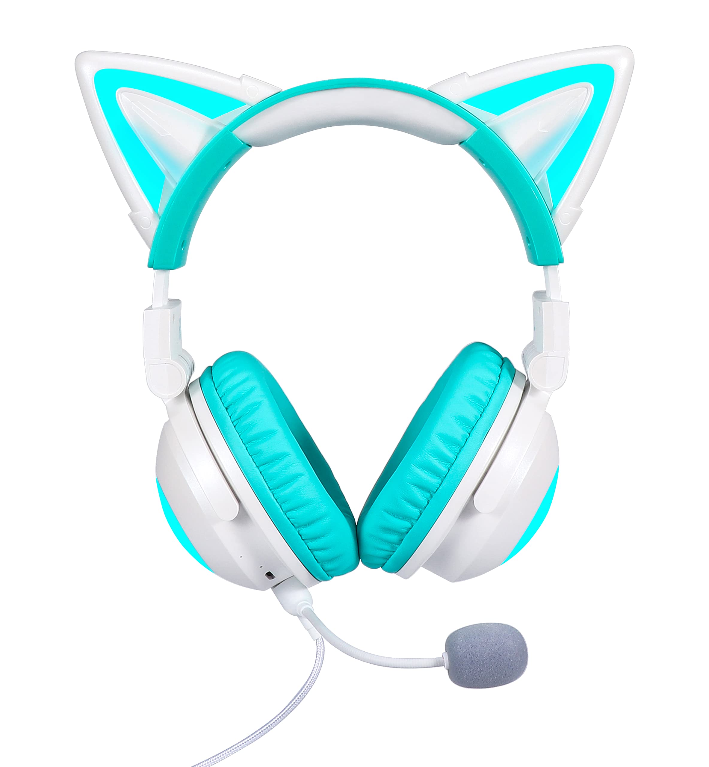 Neue Kabellose Katzenohr-Kopfhörer (12 Farbwechsel), 8 Blinkmodi,mit anschließbarem HD-Mikrofon und Mikrofon-Stummschalttaste, 3,5-mm-Buchse, Gaming Pro (Green)