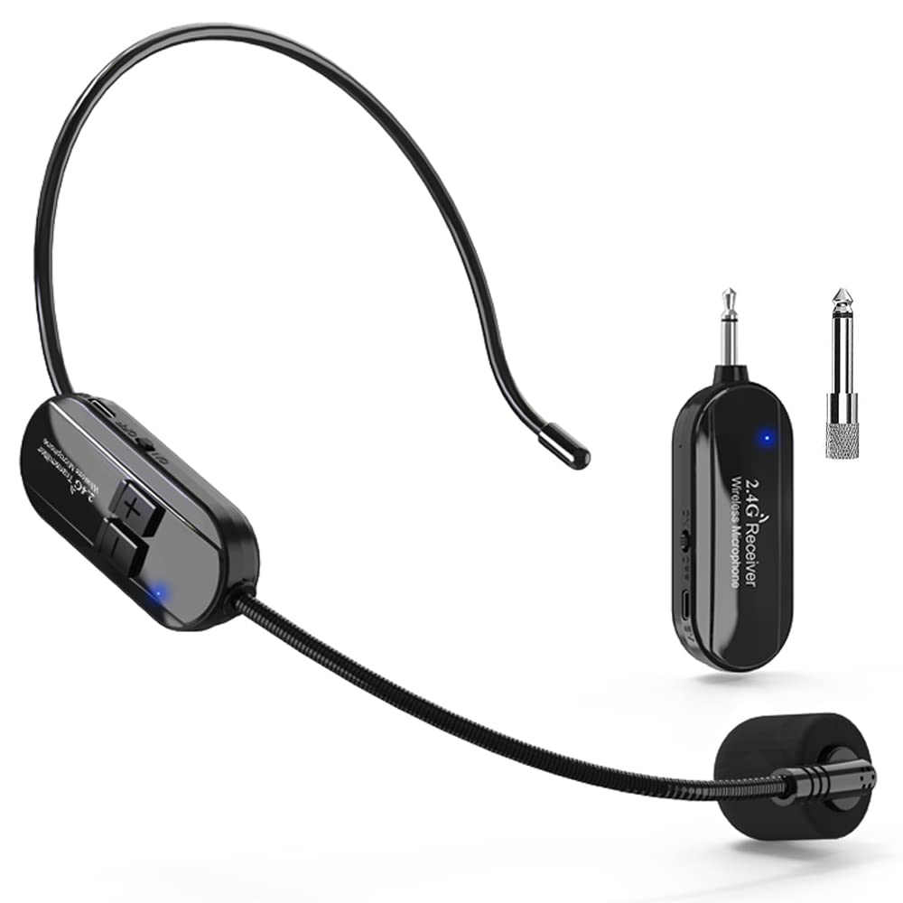 Wireless Mikrofon Headset, 2.4G Kabelloses Mikrofon funkmikrofon headset mit 50M Reichweite, Wiederaufladbares Drahtloses Mikrofon Kopfbügelmikrofon für Lautsprecher, Reiseleiter, Fitness Tanzlehrer