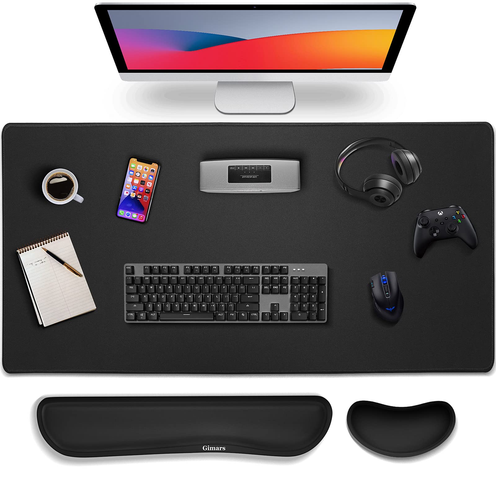 Gimars 3-in-1 XXL Gaming Mauspad mit Gelkissen, Ergonomisches Handballenauflage Tastatur, 800 x 305 mm Mousepad Tischunterlage, Gaming Zubehör Wrist Rest für PC, MacBook, Laptop, Schwarz