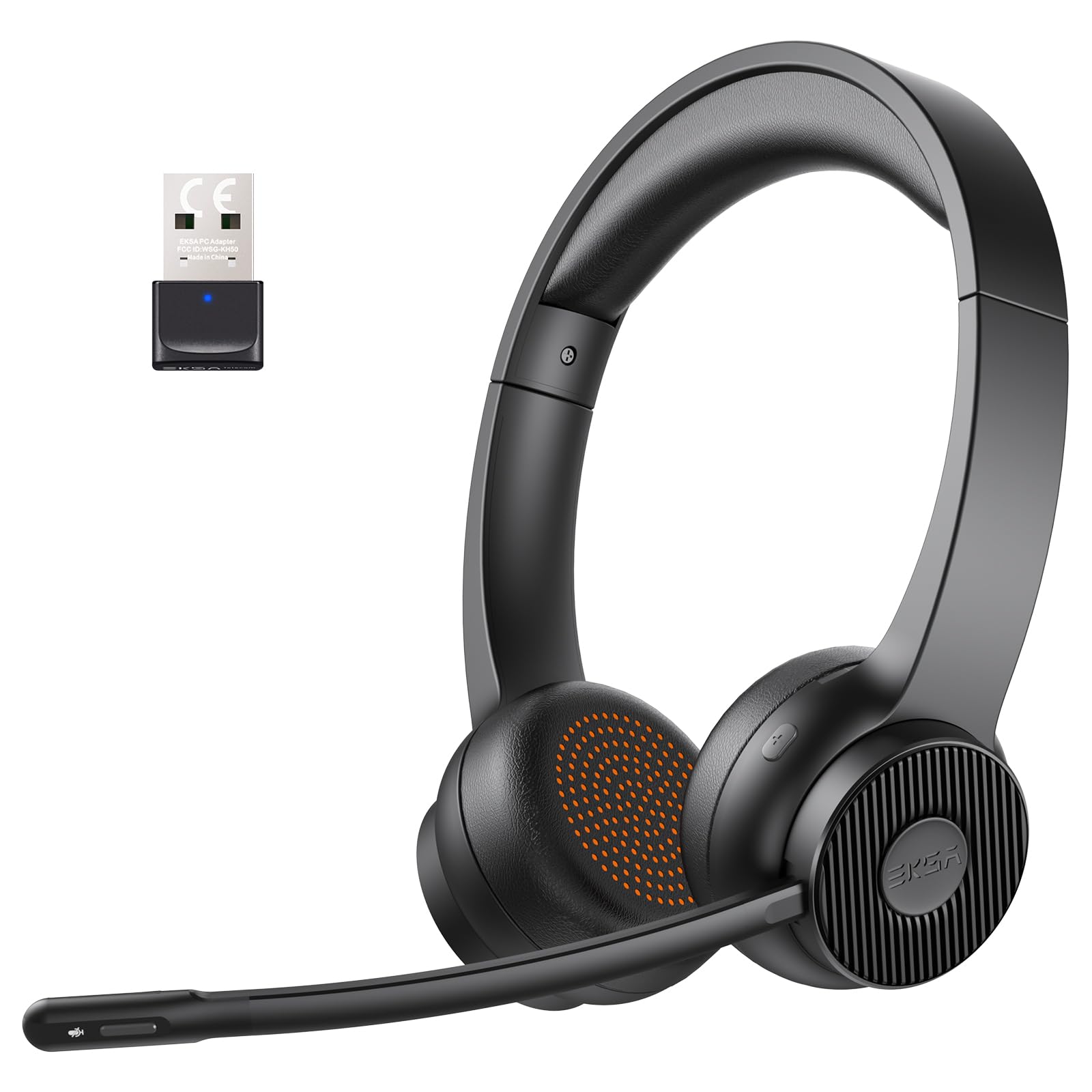 EKSA H16 Wireless Headset, Bluetooth 5.2 Headset mit Mikrofon & USB Dongle [Bis zu 55 Stdn & 15 Meter Reichweite] Kopfhörer Kabellos mit AI Noise Cancelling Mic für PC Skype Zoom Laptop BüroTelefon