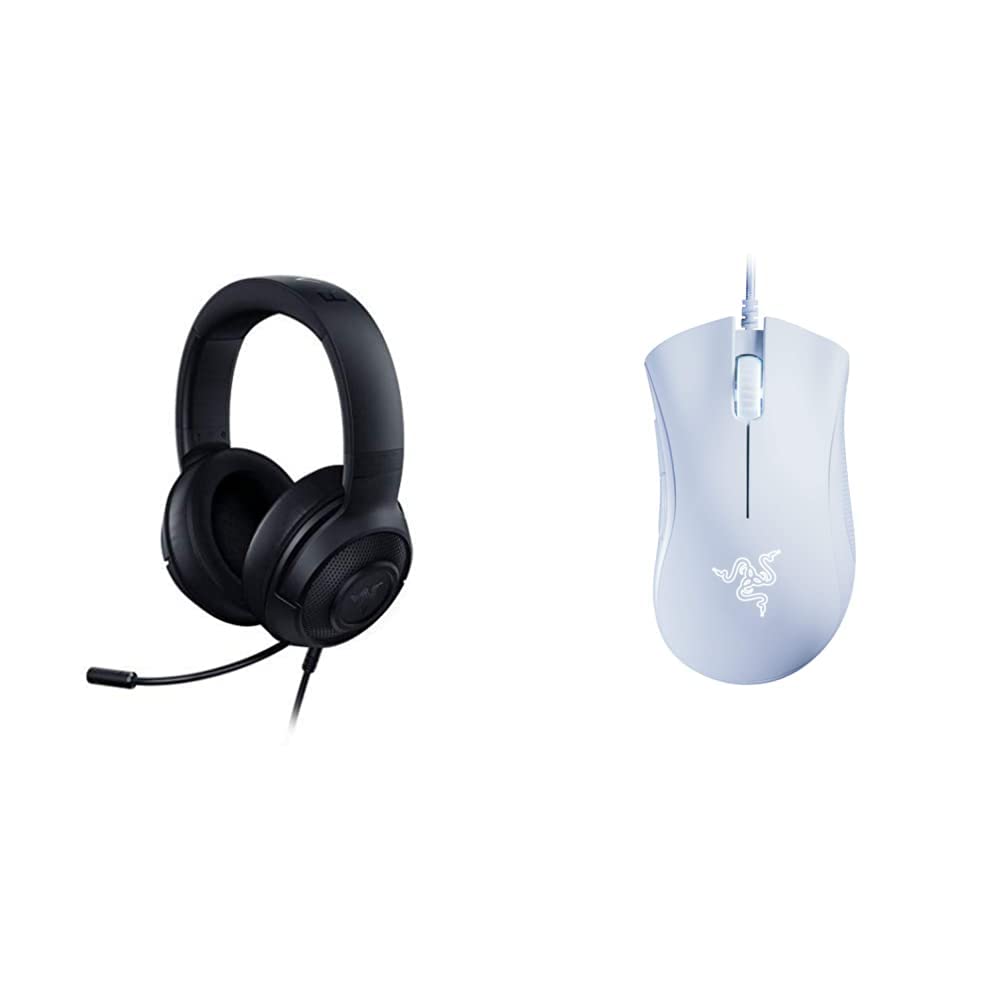 Razer Kraken X Lite Headset, Schwarz, 16.00 x 21.00 x 8.81 cm & DeathAdder Essential (2021) - Essentielle Gaming-Maus mit optischem 6.400-DPI-Sensor Weiß