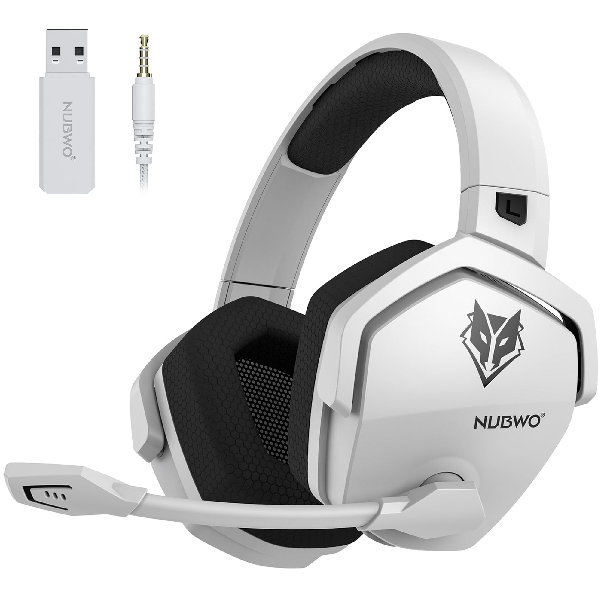 NUBWO G06 Dual Wireless Gaming Headset mit Mikrofon für PS5, PS4, PC, Mobile: 2.4 GHz Wireless + Bluetooth - 100 Stunden - 50mm -Treiber - Weiß