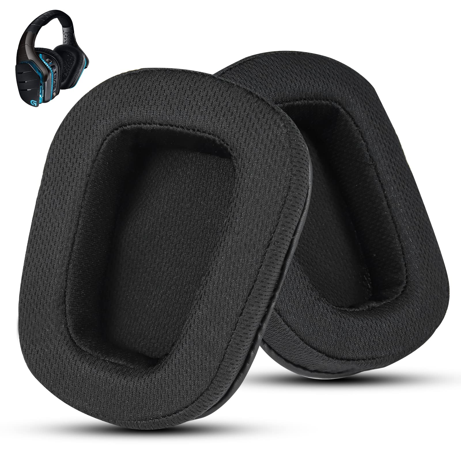 Ersatz-Ohrpolster für Logitech G935 Gaming Headset, passt auch für G35 G933 G930 G635 G633 G633S G533 G430 G431 G432 G433 Kopfhörer, Mesh-Ohrpolster für G332 G230 G231 G233 Headset（Schwarz）