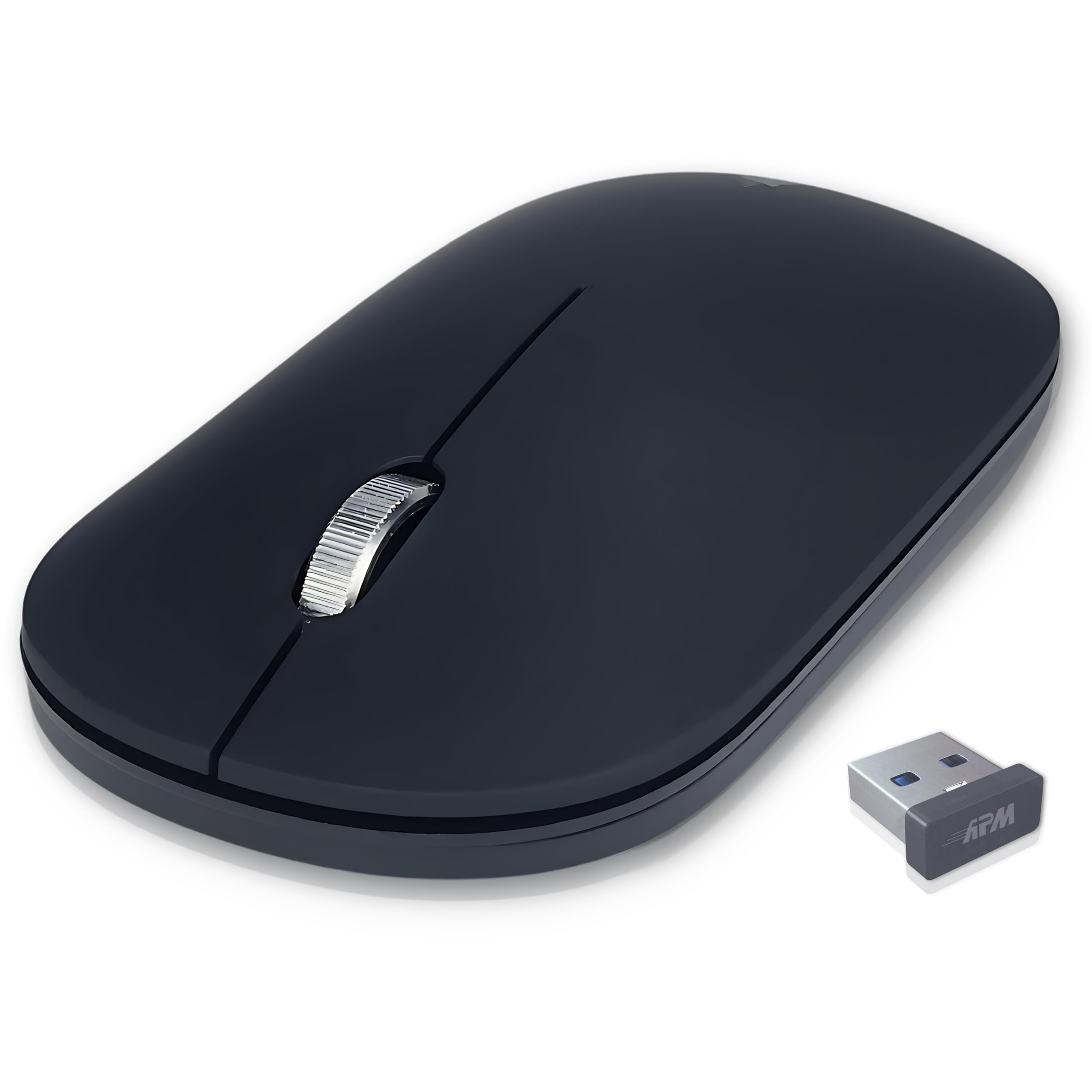 APM Kabellose Slim Maus, 2,4 GHz, Leise, USB-Empfänger, Beidhänding, Flach, 1200 DPI, Batterie Inklusive, Kompatibel mit PC Mac Laptop, 571171