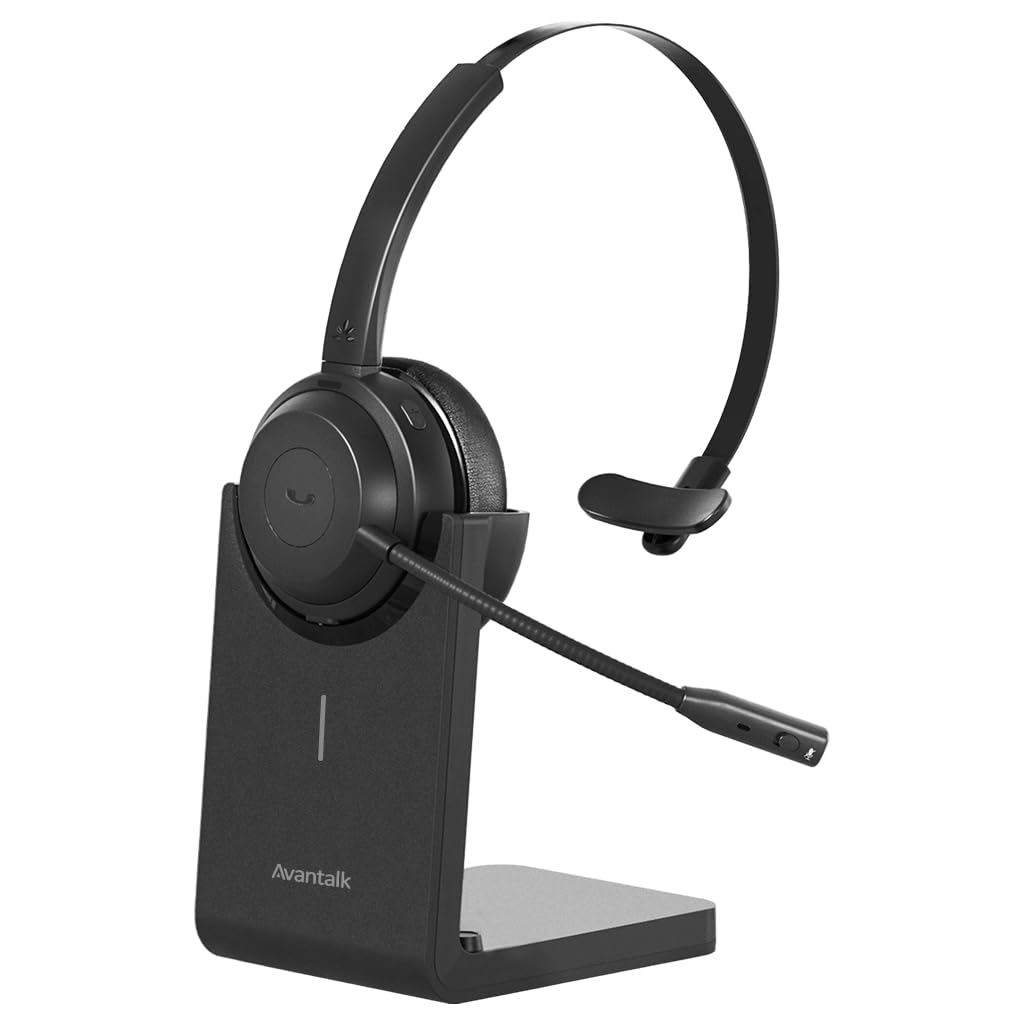 Avantalk Alto Solo - Headset mit Mikrofon Bluetooth, KopfhöRer mit Qualcomm LöSung, CVC-GeräUschunterdrüCkung füR PC, Computer, Laptop, Gaming, Ladestation, Stummschaltung, Kabelgebundene Option