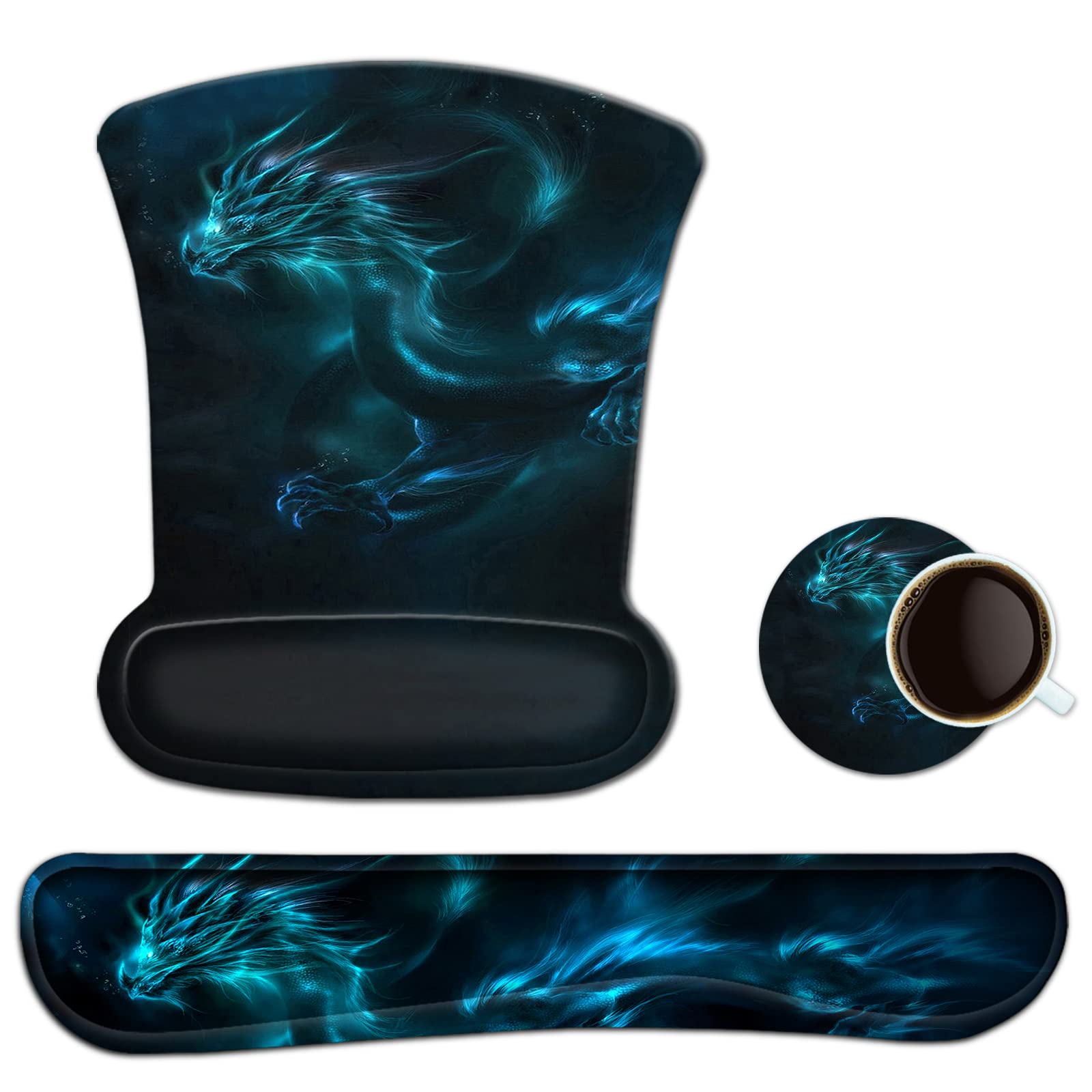 Mauspad mit Handauflage, Mauspad mit Gelkissen und Ergonomische Memory Foam Tastatur Handgelenkauflage Set Mit Untersetzer, Wasserdicht Mausunterlage für Computer und Laptop
