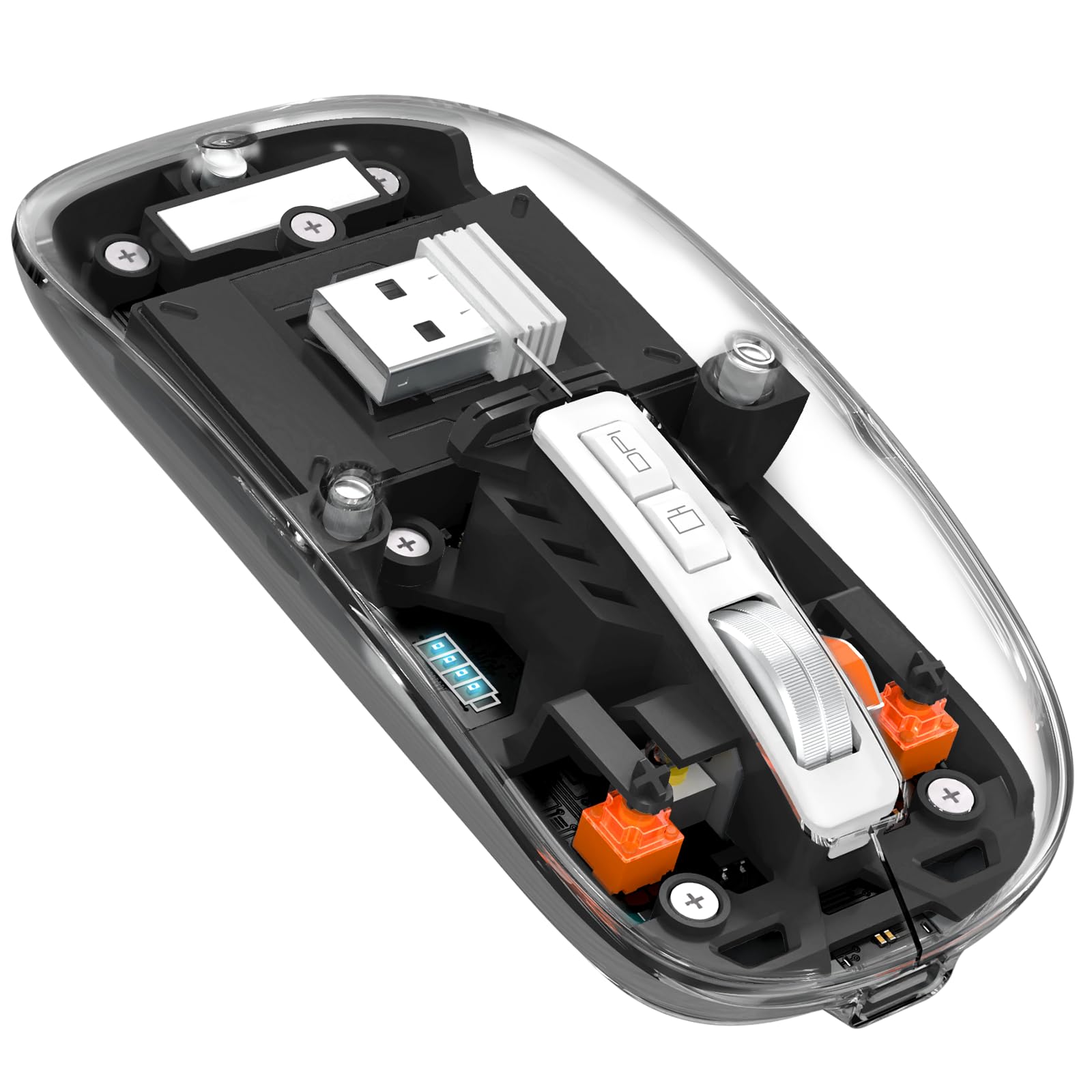 MAGIC-REFINER HXSJ Kabellose Maus Bluetooth, 2,4GHz+Bluetooth 5.0 Funkmaus Wiederaufladbare Leise Ultra Slim 2400DPI, Gaming Maus Transparente, Akkuladestand Sichtbar, für Laptop/PC/Mac/Tablet-Schwarz