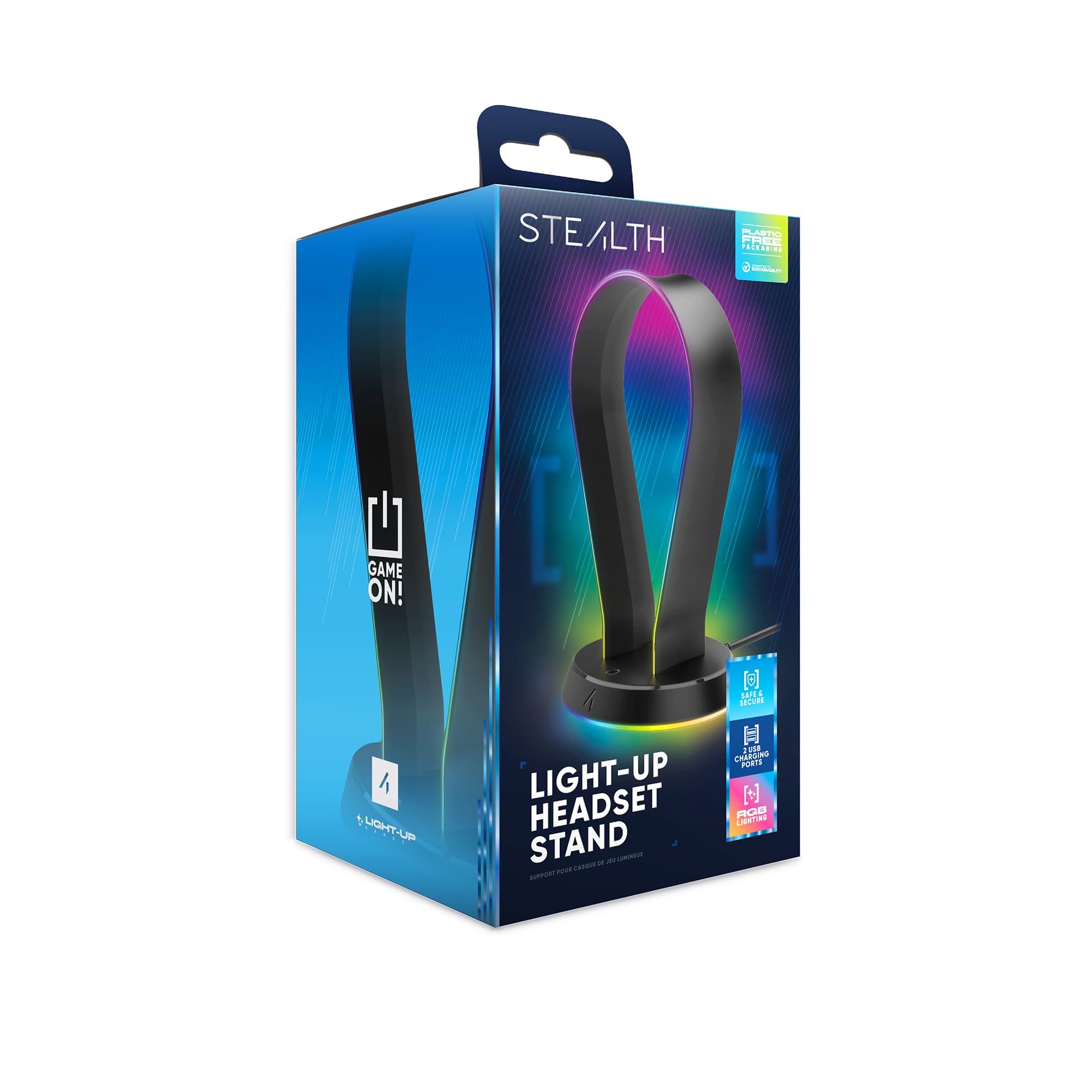 Stealth LED Light Up Gaming Headset Ständer in Schwarz für PS4, PS5, Xbox, Switch und PC - USB-betrieben mit Aufbewahrungsbasis und 12 RGB Beleuchtungsmodi