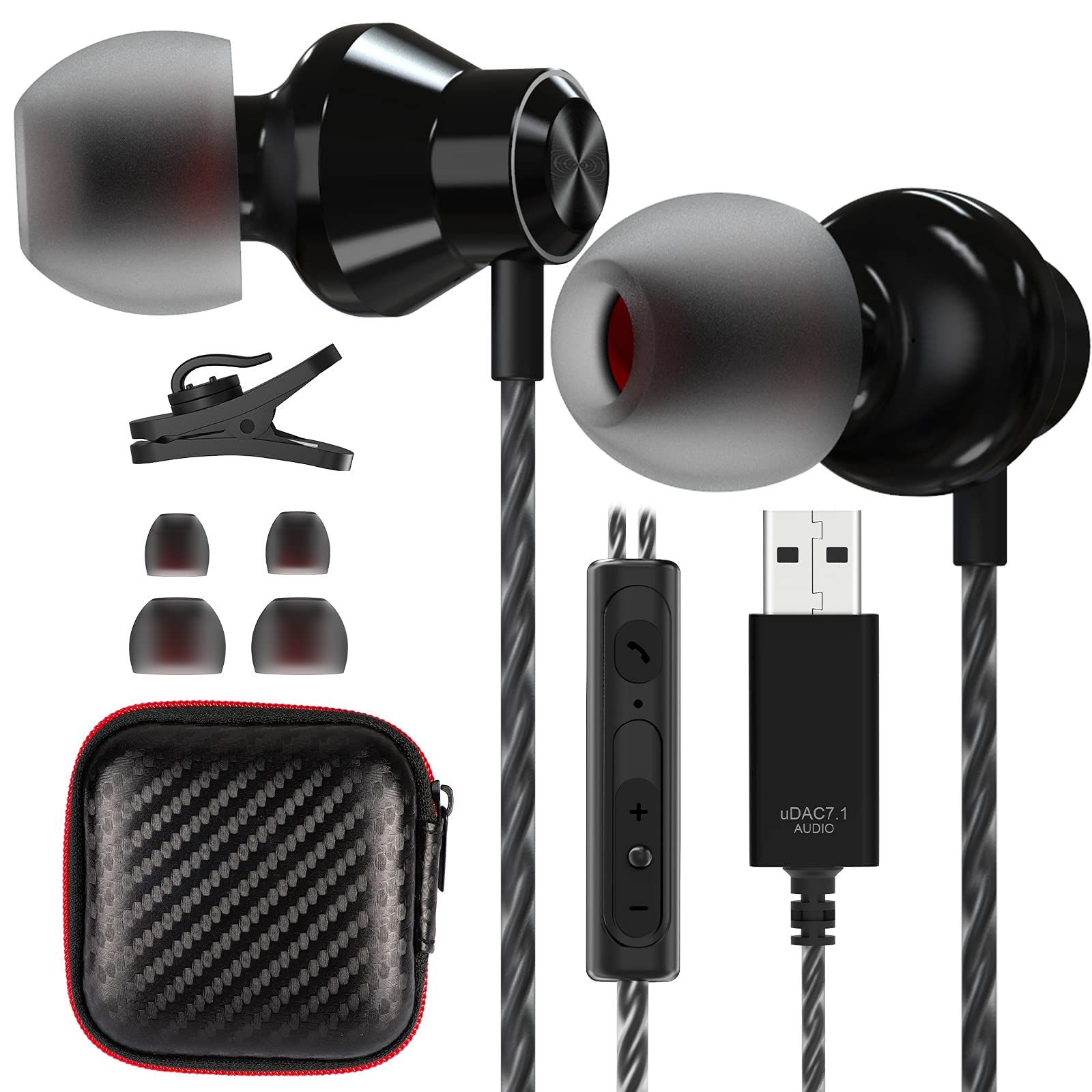 USB Kopfhörer PC 2.5M,ACAGET PC Headset USB Ohrhörer mit Kabel und Mikrofon, Gaming Headset Ohrhörer Semi In Ear HiFi Stereo Noise Cancelling Kopfhörer für PS 4/5/Computer/PC/Mac/Laptop/für Chromebook