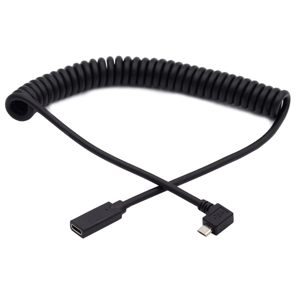 cablecc USB-C-Tastatur-Maus-Stretch-Spiralkabel für Gaming-Tastatur, Micro-USB-Stecker auf Typ-C-Buchse, Verlängerung, Strom- und Datenkabel
