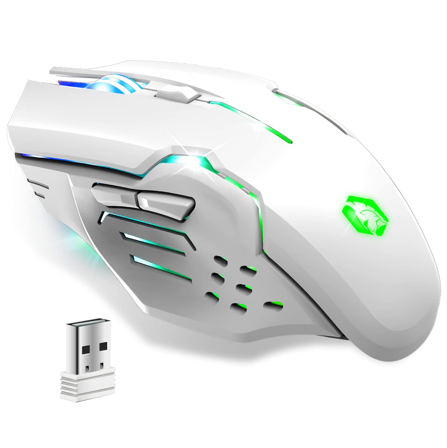 EMPIRE GAMING - RF903 Gaming-Maus, Kabellos 2,4GHz Wireless Wiederaufladbar – LED-Hintergrundbeleuchtung RGB – Ergonomisch – 4800 DPI 500 Hz – PS4,PS5,XboxOne/Series,PC und Mac – Weiß