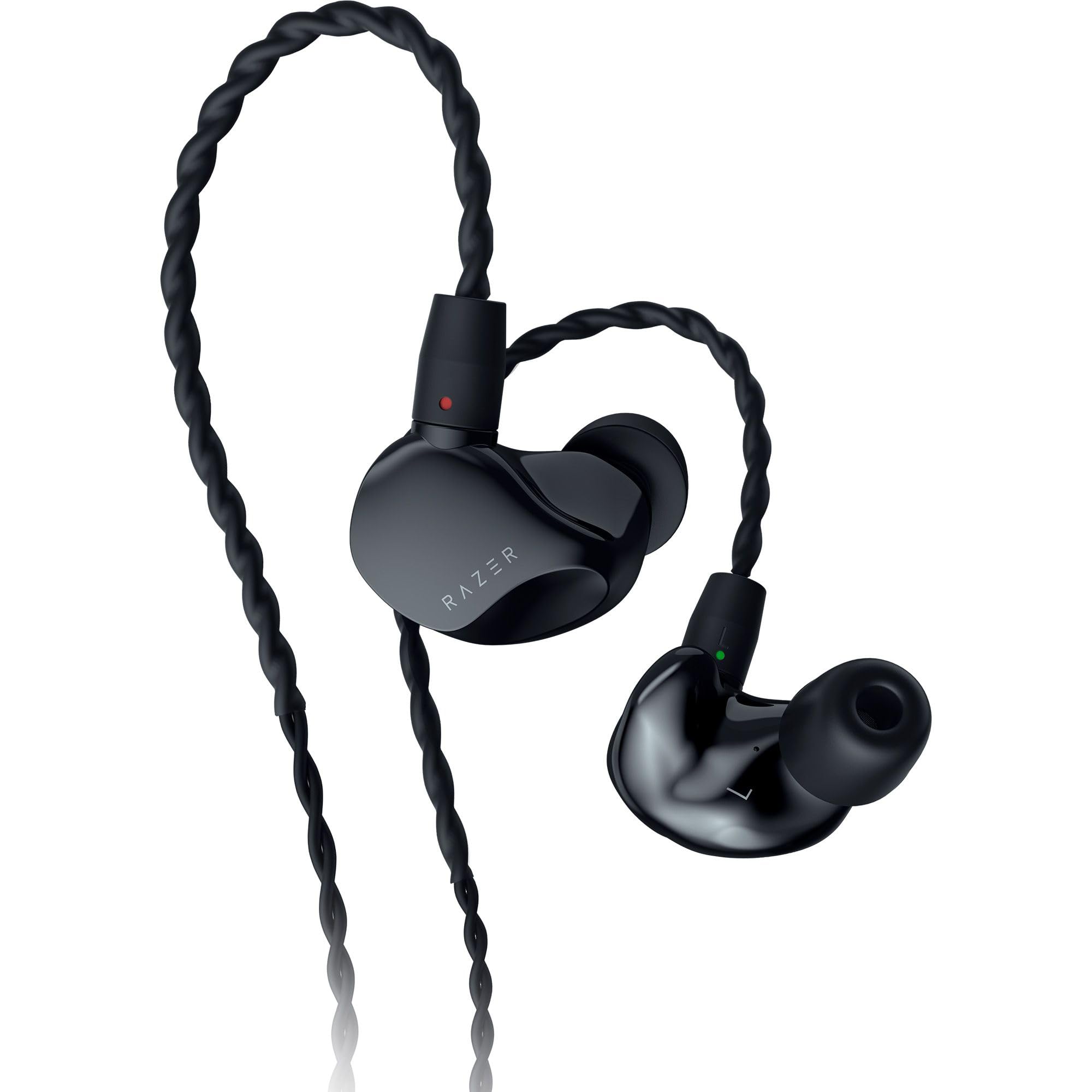 Razer Moray In-Ear-Monitor für Streaming: Hybrid Dual Driver Akustisches Design – Ergonomische Flache Form – Passive Geräuschisolierung – Geflochtene Over-Ear-Kabel – maßgeschneiderte Ohrstöpsel und