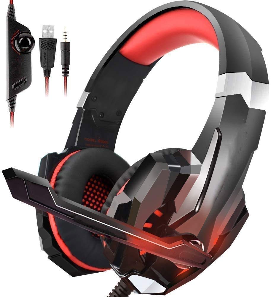 Gaming Headset Computer Game Gamer Over Ear Flexibles Mikrofon Lautstärkeregler mit Mikrofon für PC PS4 Laptop