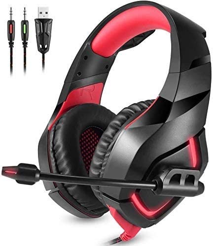 Gaming Headset Surround Sound mit Geräuschunterdrückung Mikrofon Licht Kabel Headset Rot