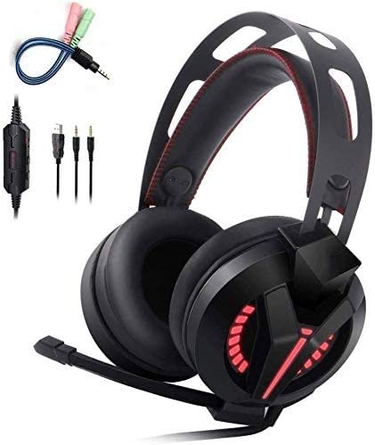 Gaming Headset - Bequemes Headset PC Gaming Headset USB Kopfhörer mit Geräuschunterdrückung Mikrofon RGB Lichter Plug Play für Laptops Computer