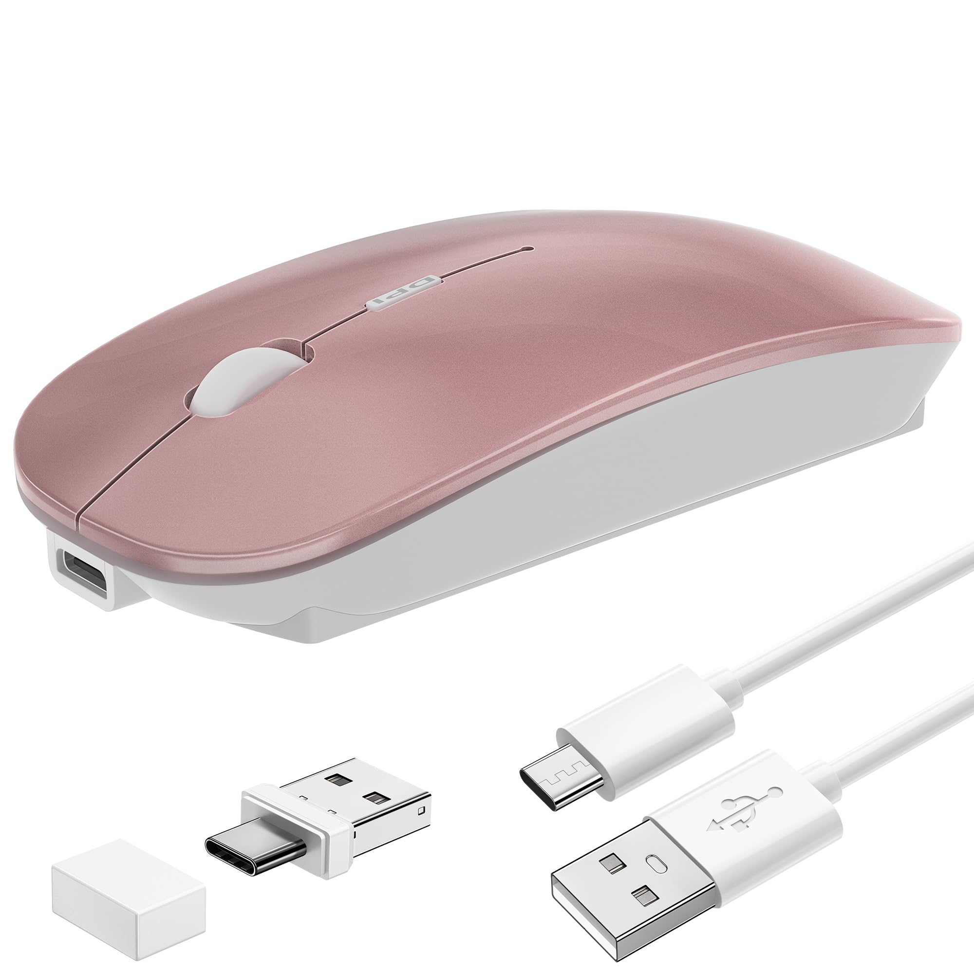 Azmall Wireless Mouse Slim Rechargeable Maus Kabellos for MacBook Air/Laptop/Ipad/Computer/Windows Android Tablet,Mini Silent Mice (Roségold)