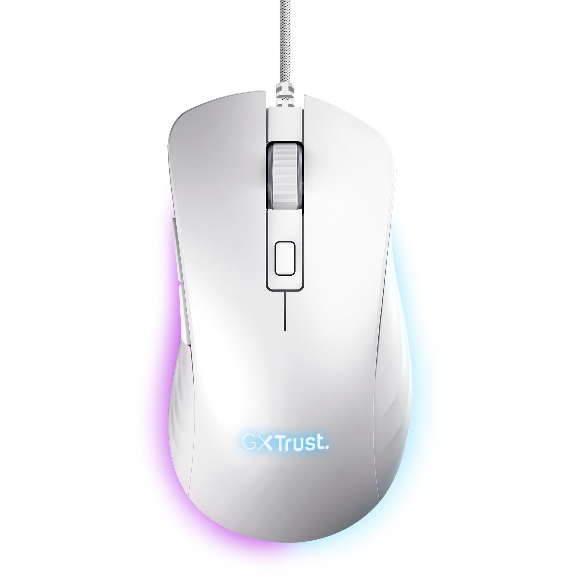 Trust Gaming GXT 924W Ybar+ Kabelgebundene Gaming Maus, 25600 DPI, 50% Recycelten Materialien, 6 Programmierbare Tasten, 25K Optischem Sensor, RGB LED-Beleuchtung, PC Maus mit Software - Weiß