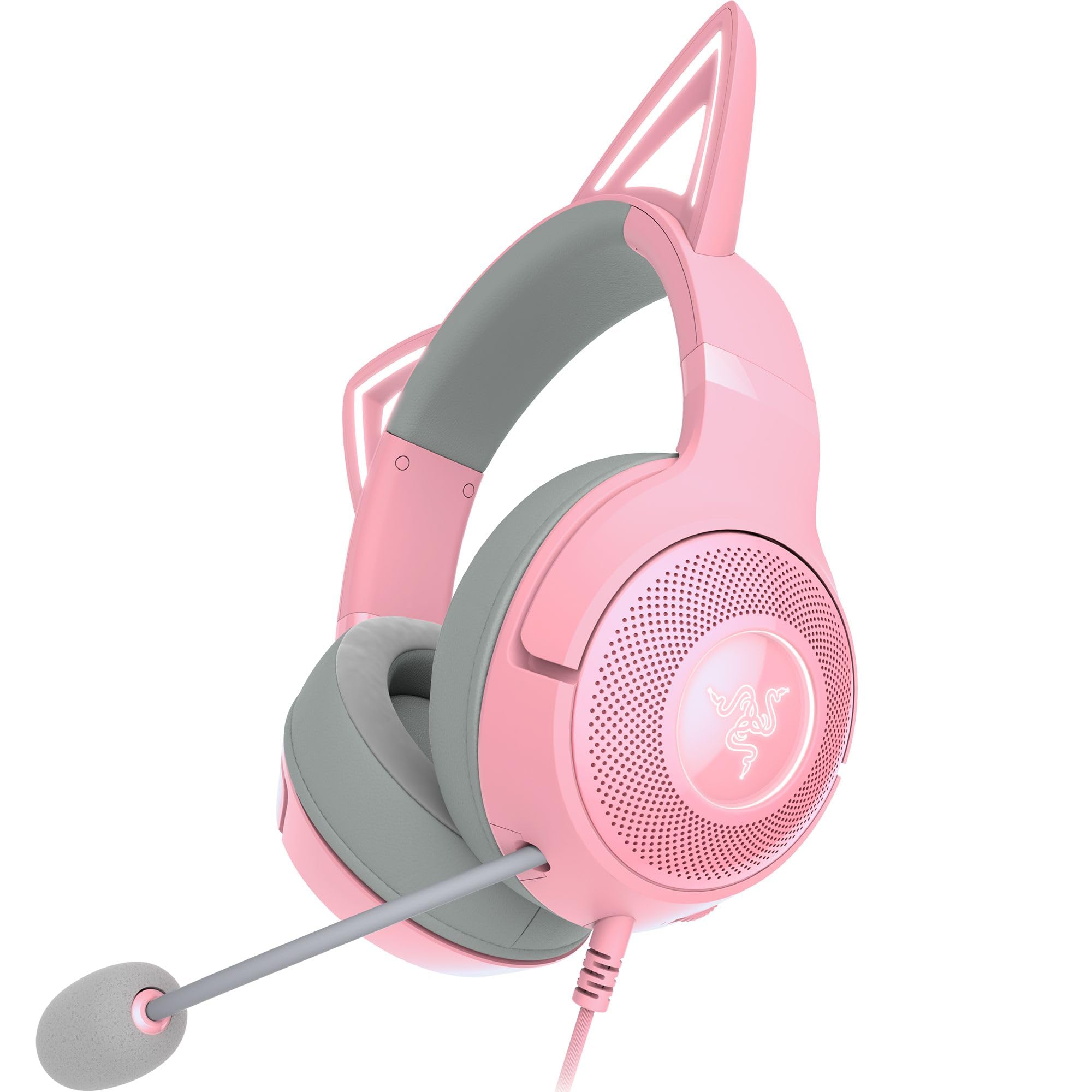 Razer Kraken Kitty V2 - Kabelgebundenes RGB-Headset mit Katzenohren (Reaktive Streaming-Beleuchtung, HyperClear Mikro, Triforce 40mm Treiber, 7.1 Surround Sound) Quartz