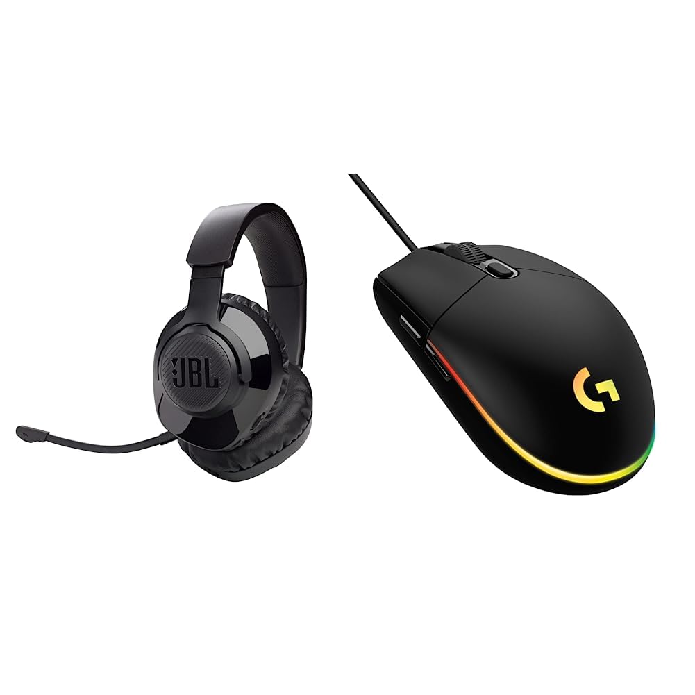 JBL Quantum 350 Over-Ear Gaming Headset – Wireless 2.4 GHz und USB-C-Anschluss – Schwarz & Logitech G203 Gaming-Maus mit anpassbarer LIGHTSYNC RGB-Beleuchtung